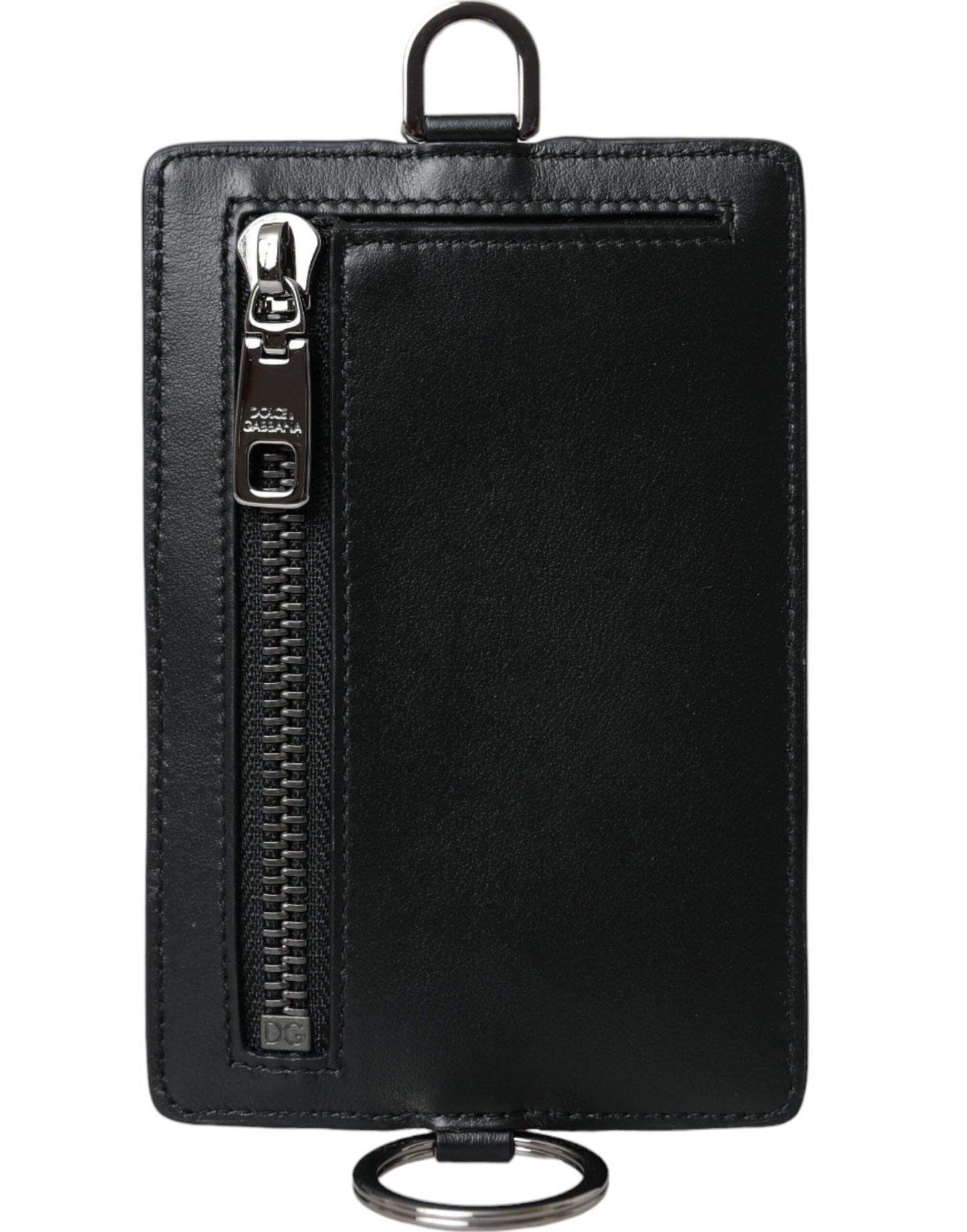 Dolce & Gabbana Black Calf Leather Lanyard Logo Card Holder Men Wallet Curated Luxury Accessories by Orvyn