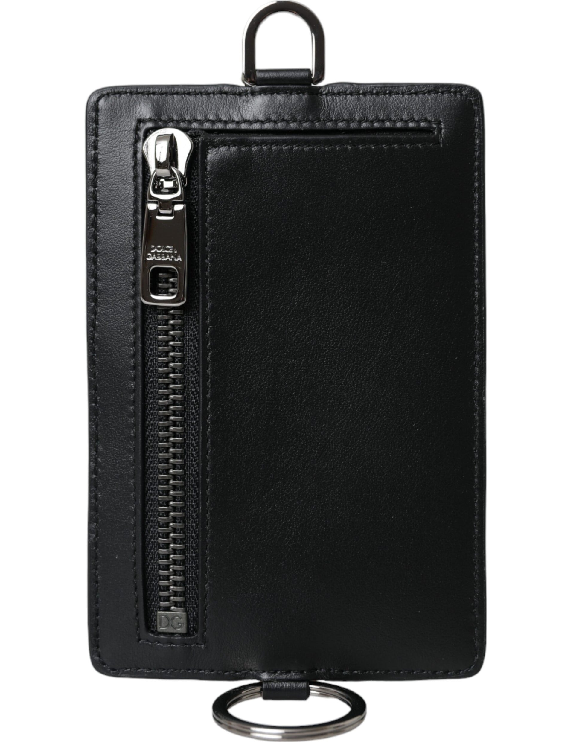 Dolce & Gabbana Black Calf Leather Lanyard Logo Card Holder Men Wallet Curated Luxury Accessories by Orvyn