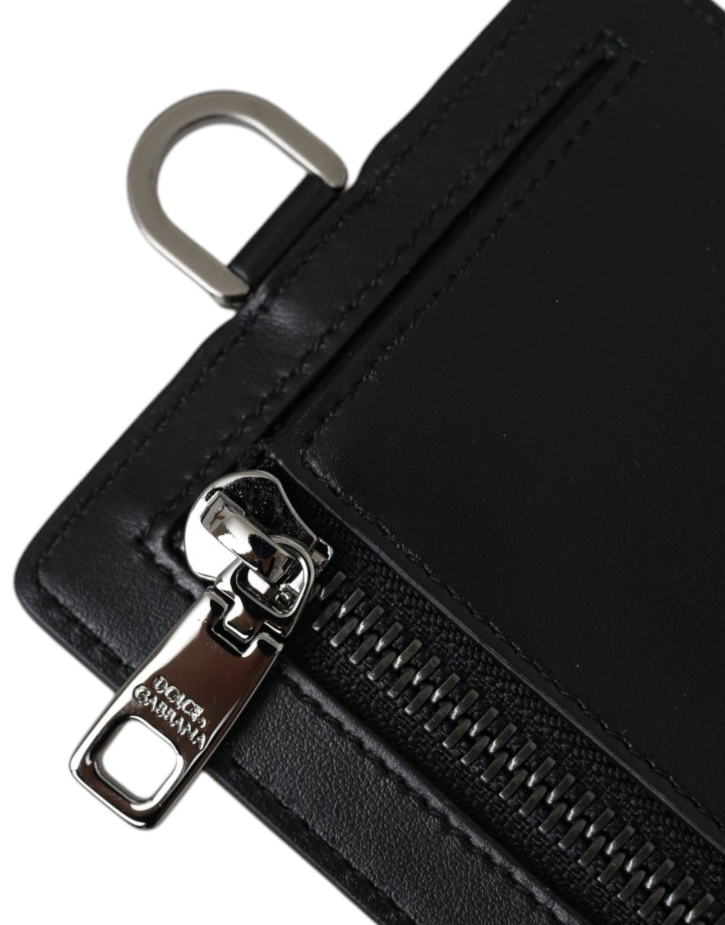 Dolce & Gabbana Black Calf Leather Lanyard Logo Card Holder Men Wallet Curated Luxury Accessories by Orvyn