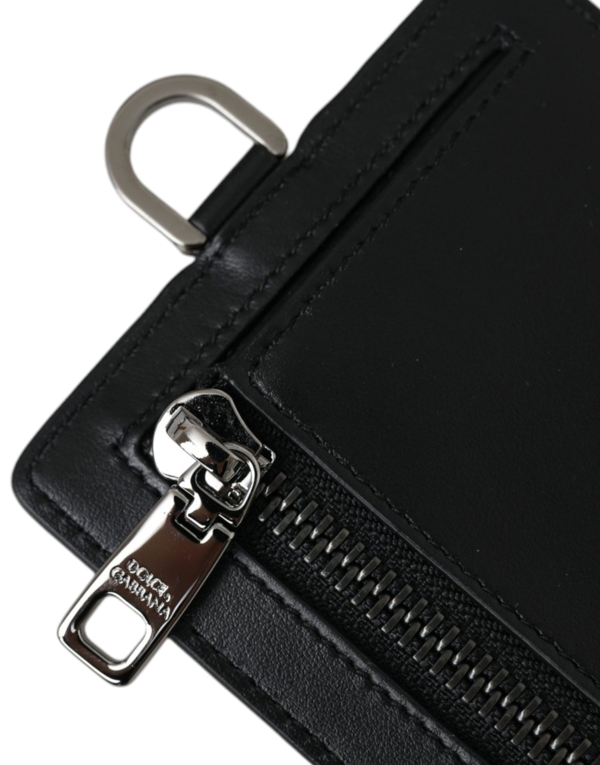 Dolce & Gabbana Black Calf Leather Lanyard Logo Card Holder Men Wallet Curated Luxury Accessories by Orvyn