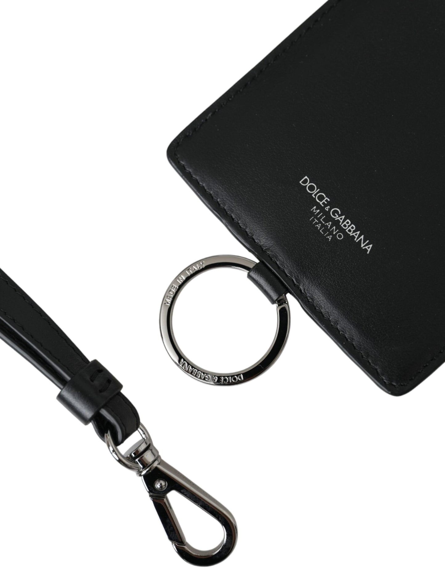 Dolce & Gabbana Black Calf Leather Lanyard Logo Card Holder Men Wallet Curated Luxury Accessories by Orvyn
