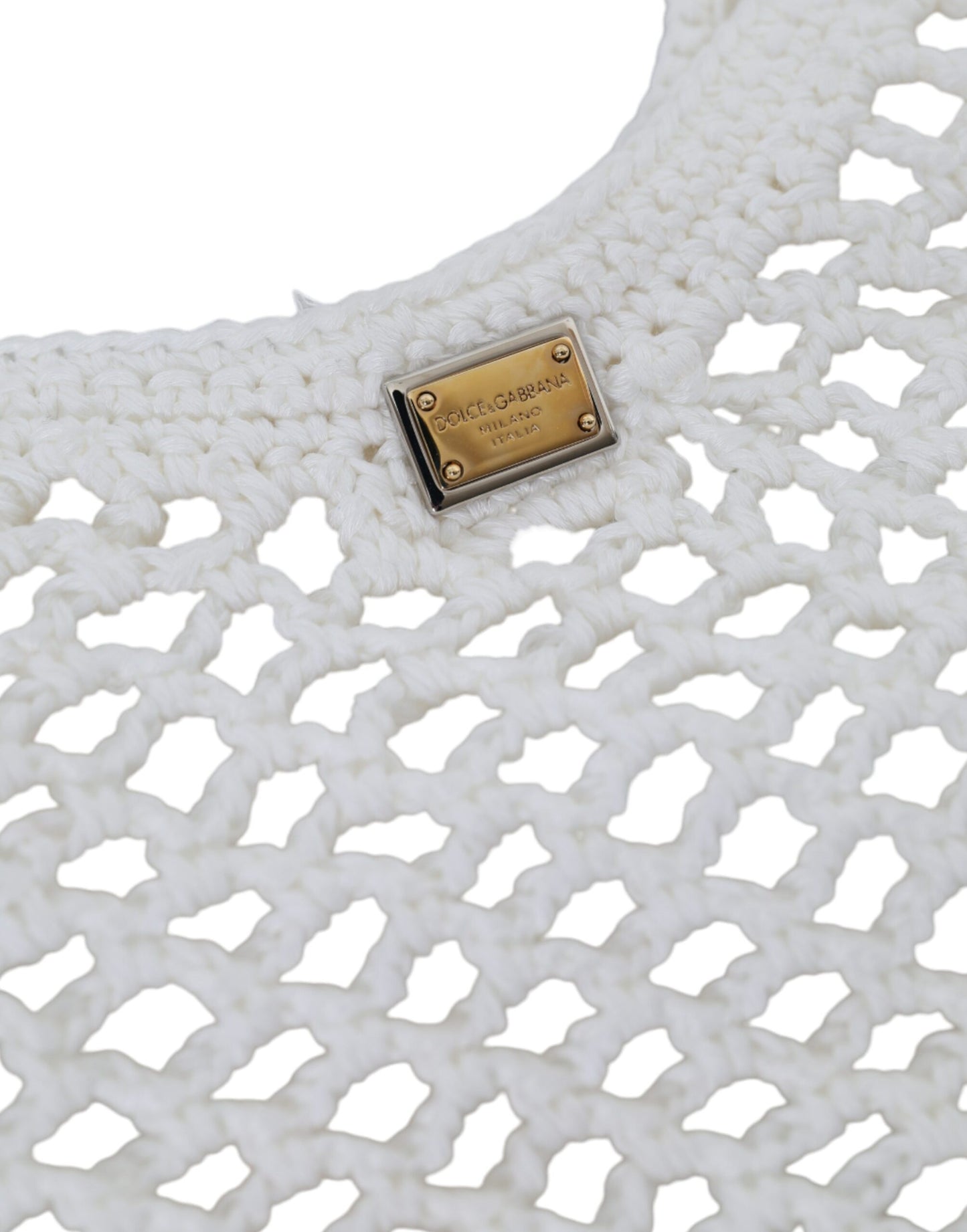 Dolce & Gabbana White Green Knitted Cotton Logo Shopping Tote Bag Curated Luxury Accessories by Orvyn
