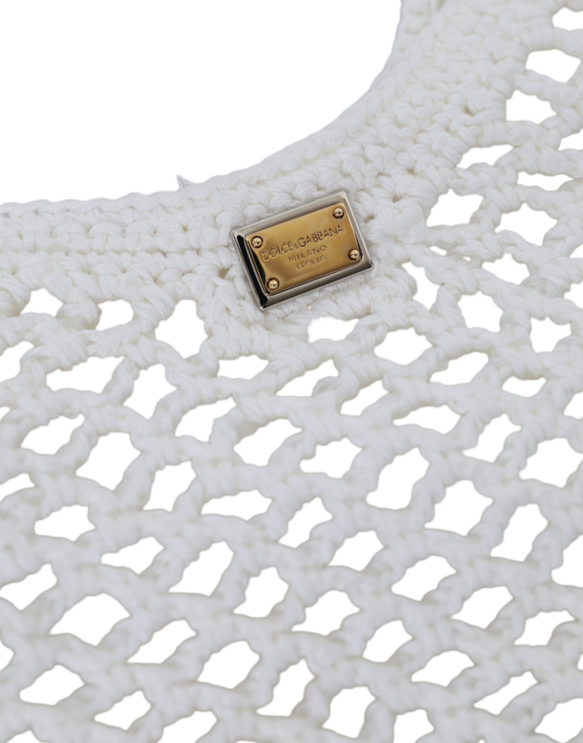 Dolce & Gabbana White Green Knitted Cotton Logo Shopping Tote Bag Curated Luxury Accessories by Orvyn