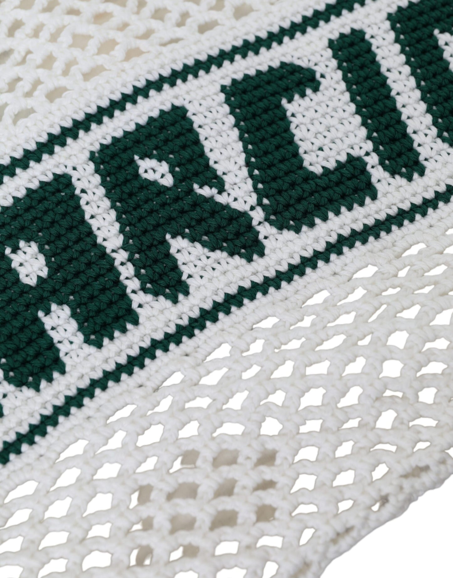 Dolce & Gabbana White Green Knitted Cotton Logo Shopping Tote Bag Curated Luxury Accessories by Orvyn