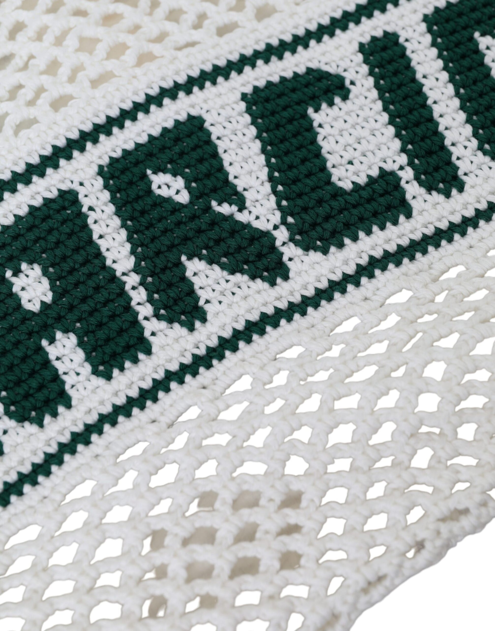 Dolce & Gabbana White Green Knitted Cotton Logo Shopping Tote Bag Curated Luxury Accessories by Orvyn