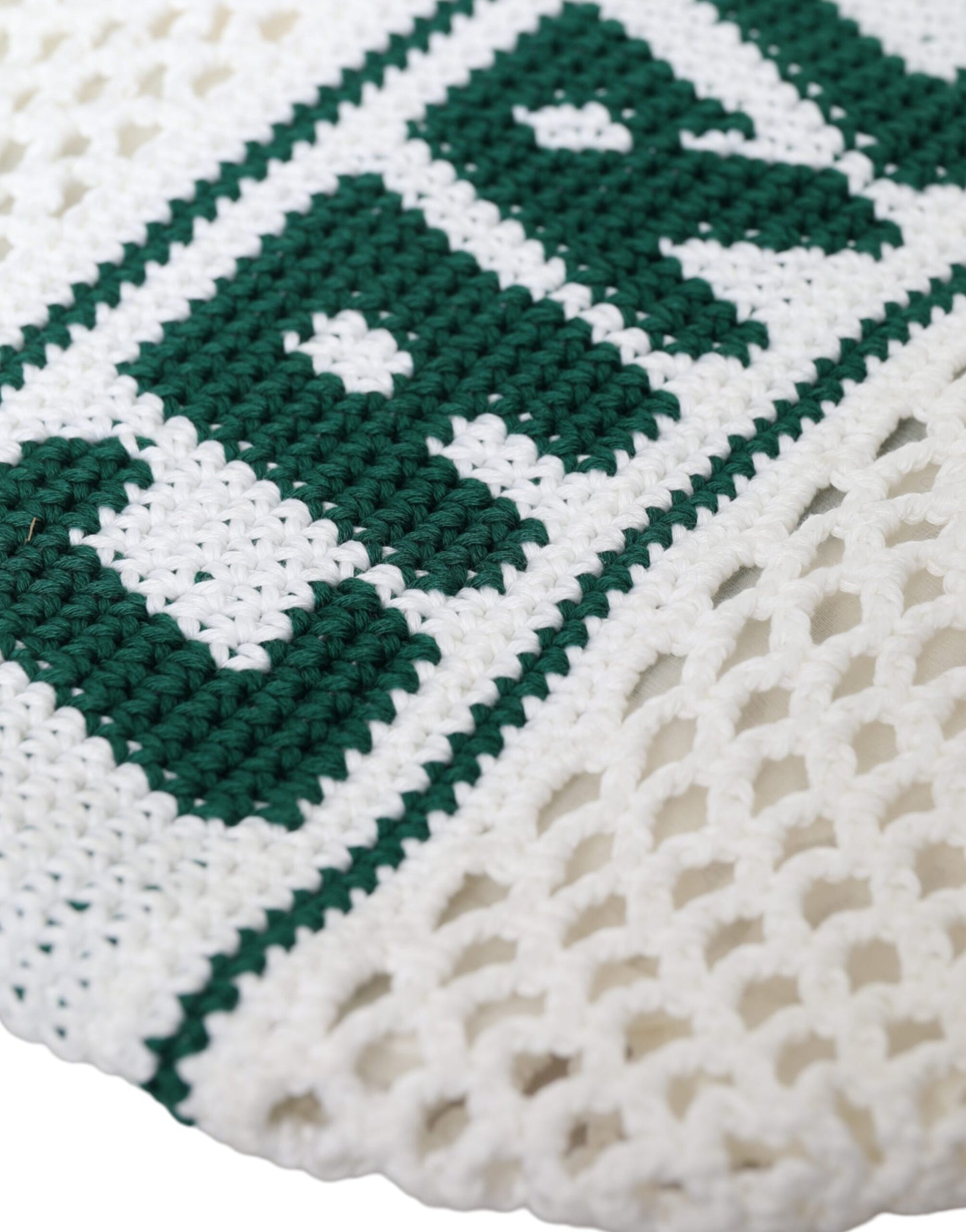 Dolce & Gabbana White Green Knitted Cotton Logo Shopping Tote Bag Curated Luxury Accessories by Orvyn