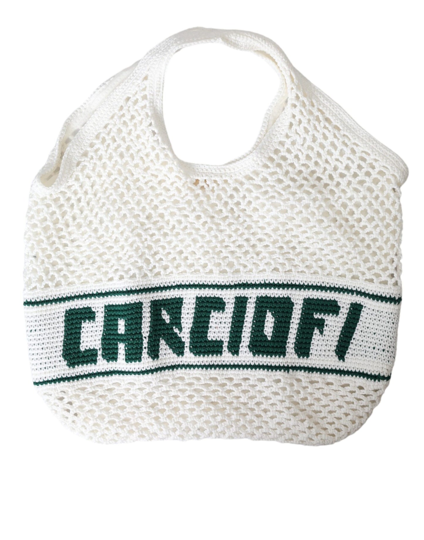 Dolce & Gabbana White Green Knitted Cotton Logo Shopping Tote Bag Curated Luxury Accessories by Orvyn