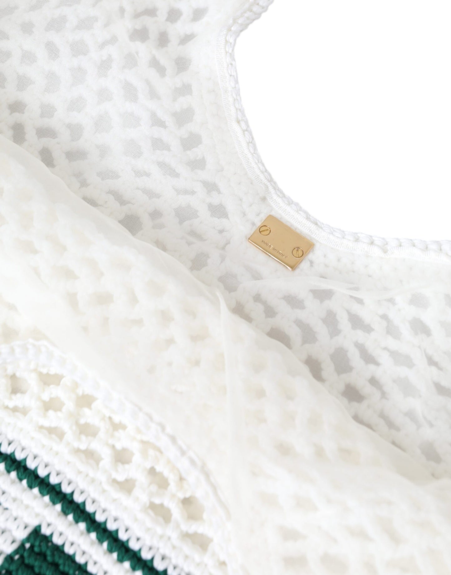 Dolce & Gabbana White Green Knitted Cotton Logo Shopping Tote Bag Curated Luxury Accessories by Orvyn