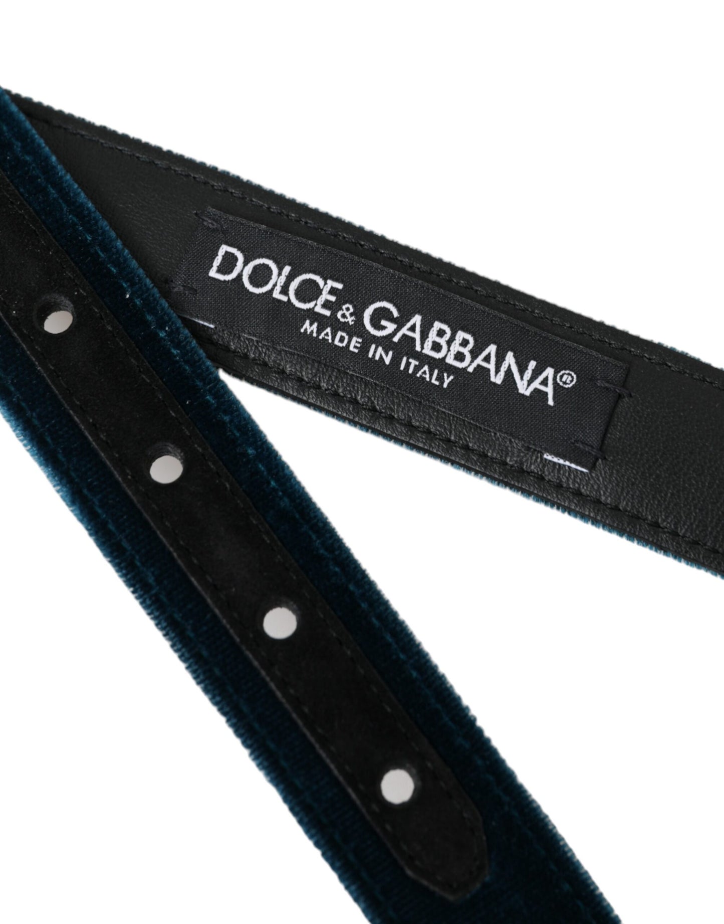 Dolce & Gabbana Blue Velvet Leather Silver Metal Buckle Belt Curated Luxury Accessories by Orvyn