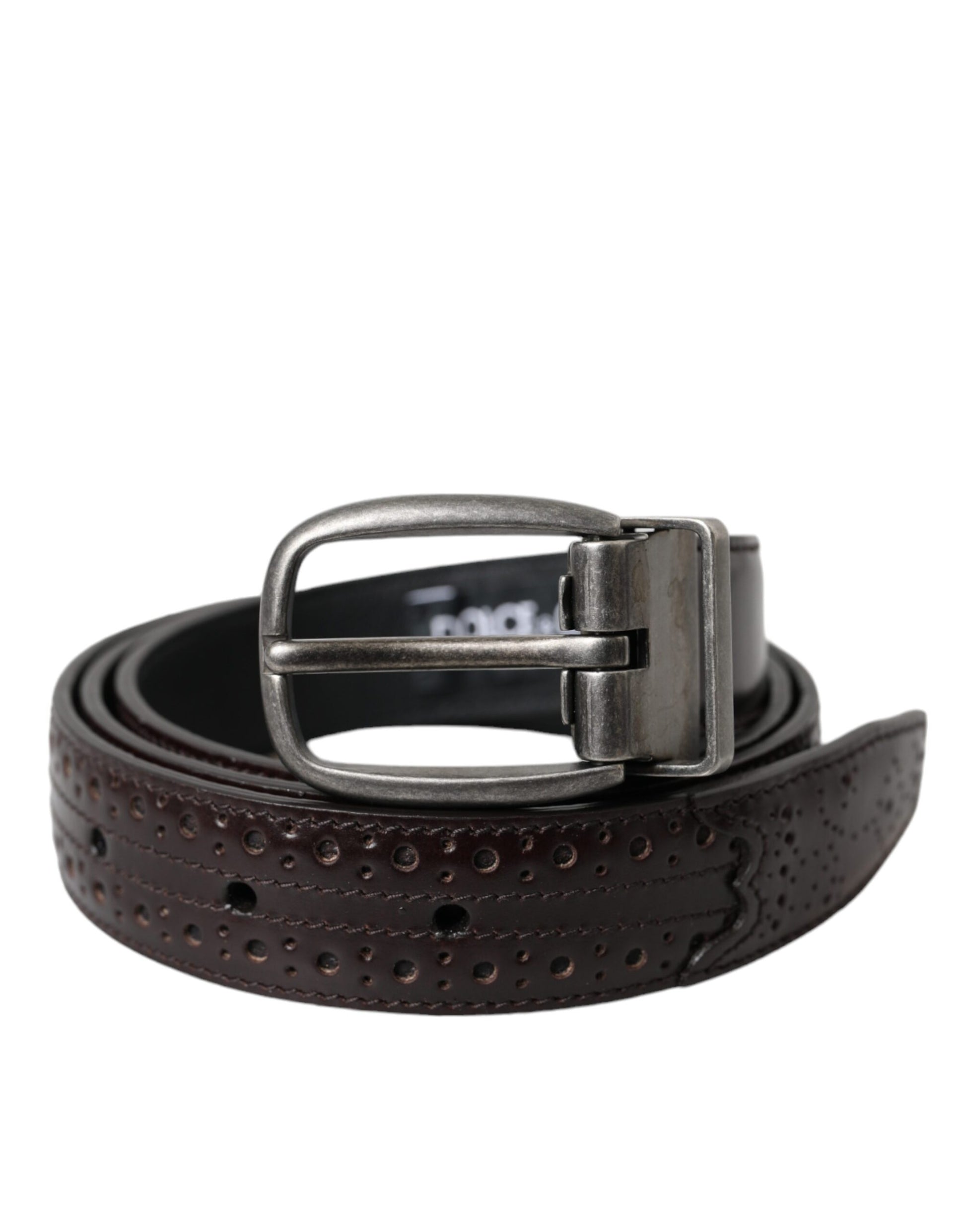 Dolce & Gabbana Dark Brown Perforated Leather Metal Buckle Belt Men Curated Luxury Accessories by Orvyn