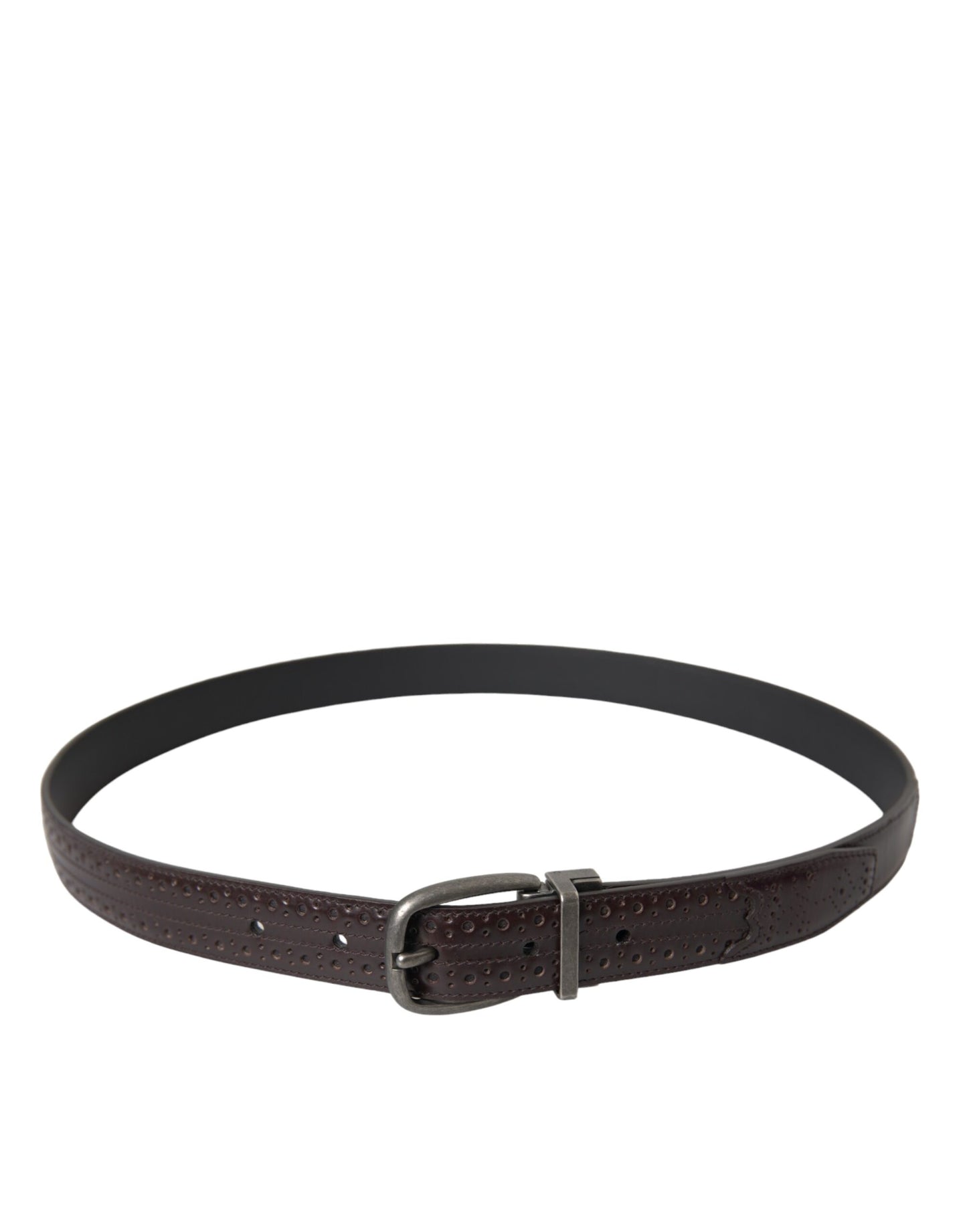 Dolce & Gabbana Dark Brown Perforated Leather Metal Buckle Belt Men Curated Luxury Accessories by Orvyn