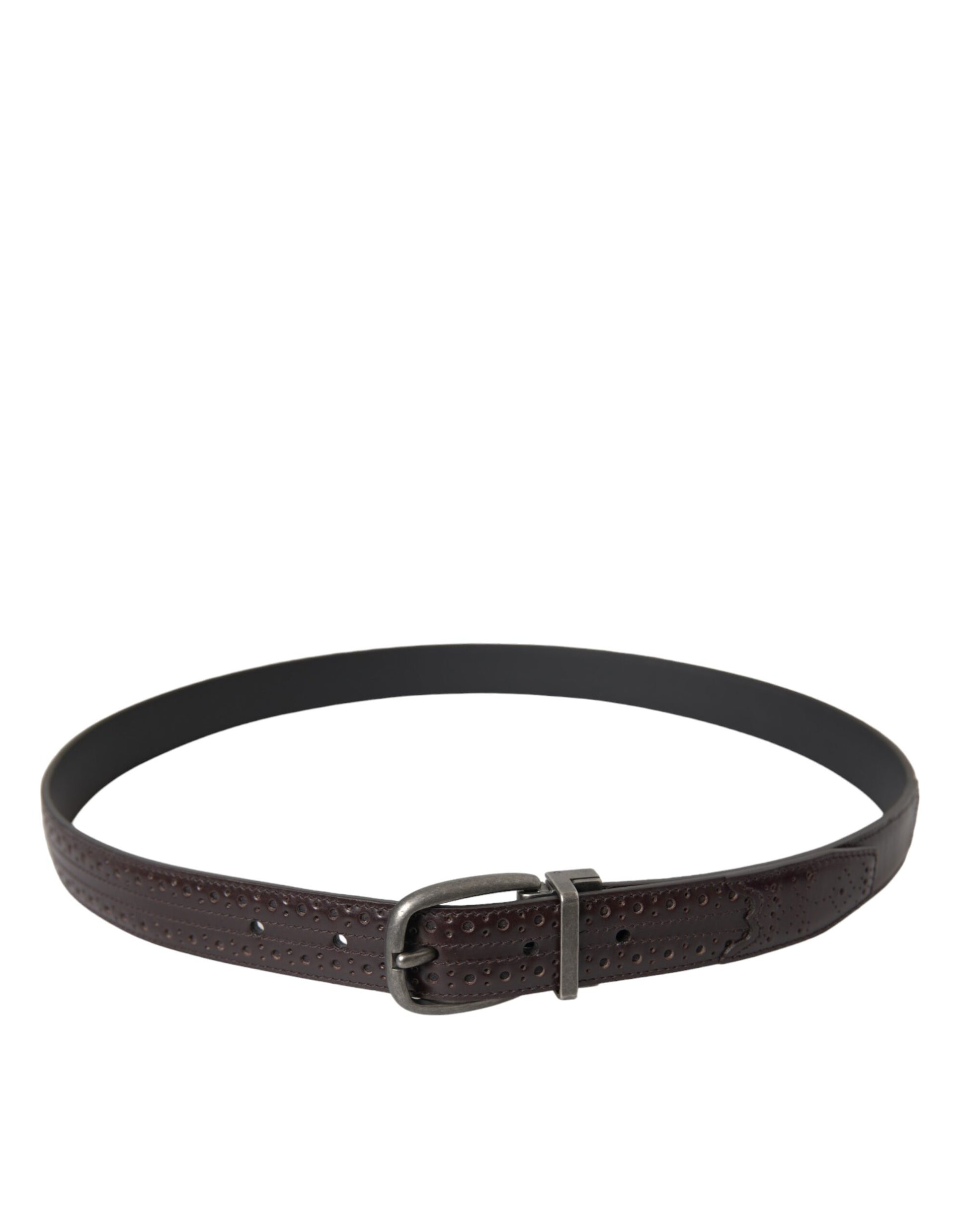 Dolce & Gabbana Dark Brown Perforated Leather Metal Buckle Belt Men Curated Luxury Accessories by Orvyn