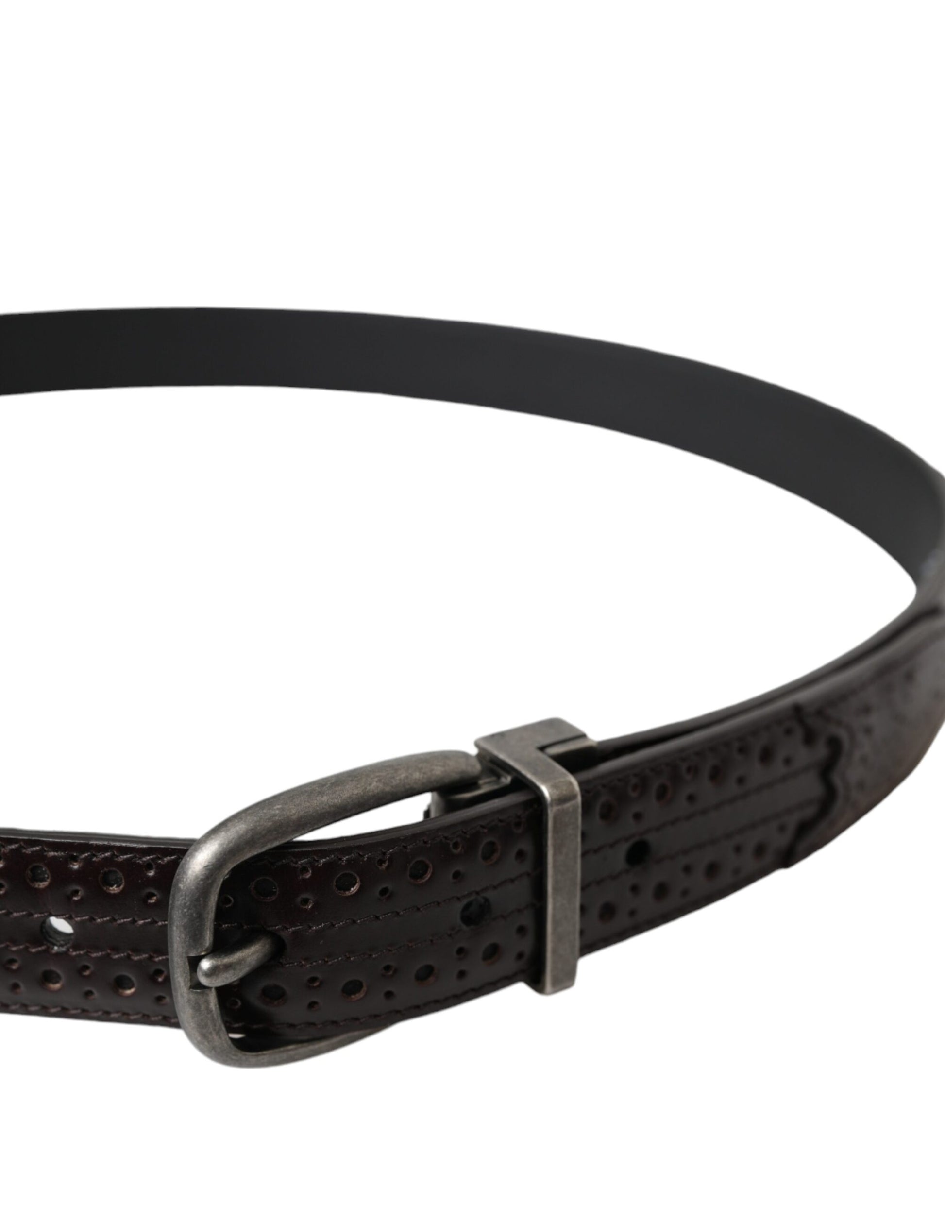 Dolce & Gabbana Dark Brown Perforated Leather Metal Buckle Belt Men Curated Luxury Accessories by Orvyn