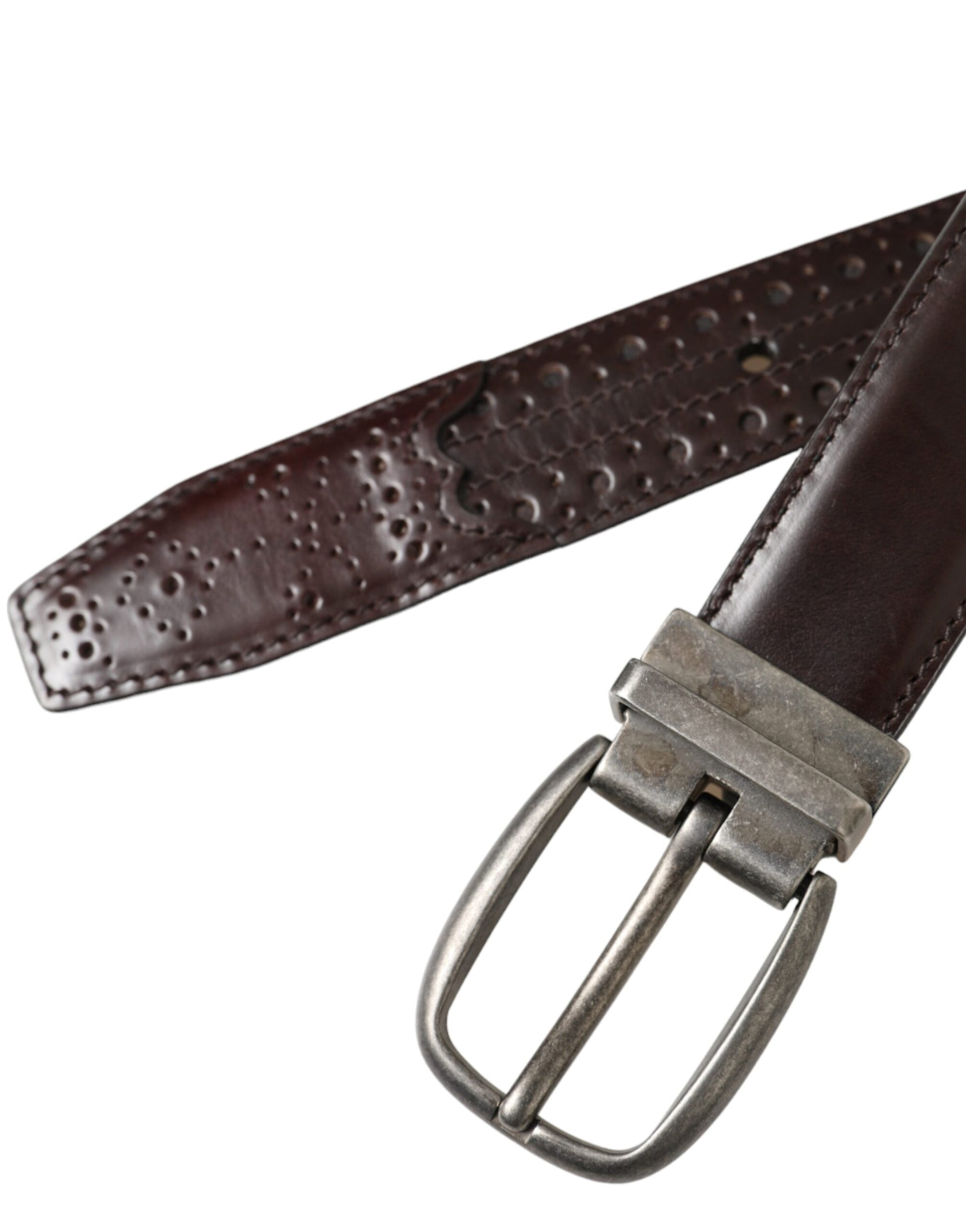 Dolce & Gabbana Dark Brown Perforated Leather Metal Buckle Belt Men Curated Luxury Accessories by Orvyn