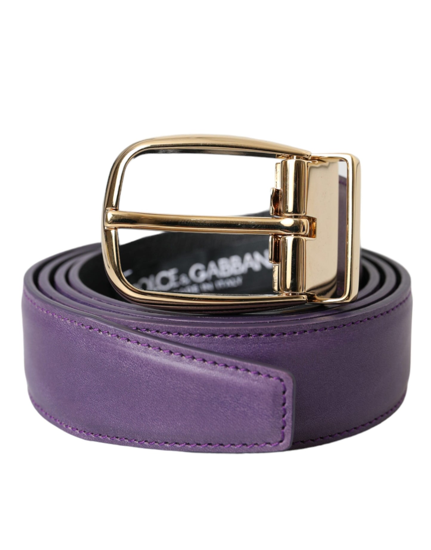 Dolce & Gabbana Purple Leather Gold Metal Buckle Belt Men Curated Luxury Accessories by Orvyn