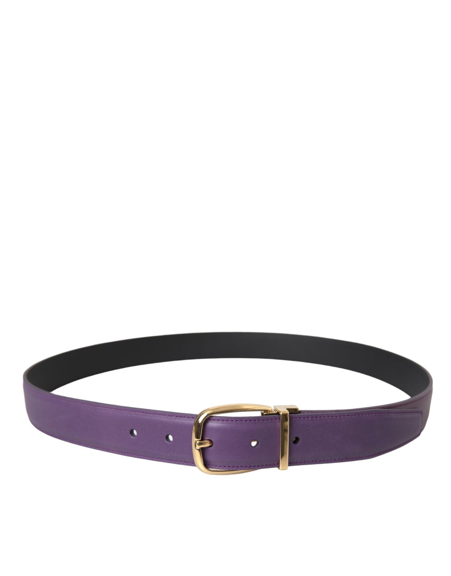 Dolce & Gabbana Purple Leather Gold Metal Buckle Belt Men Curated Luxury Accessories by Orvyn
