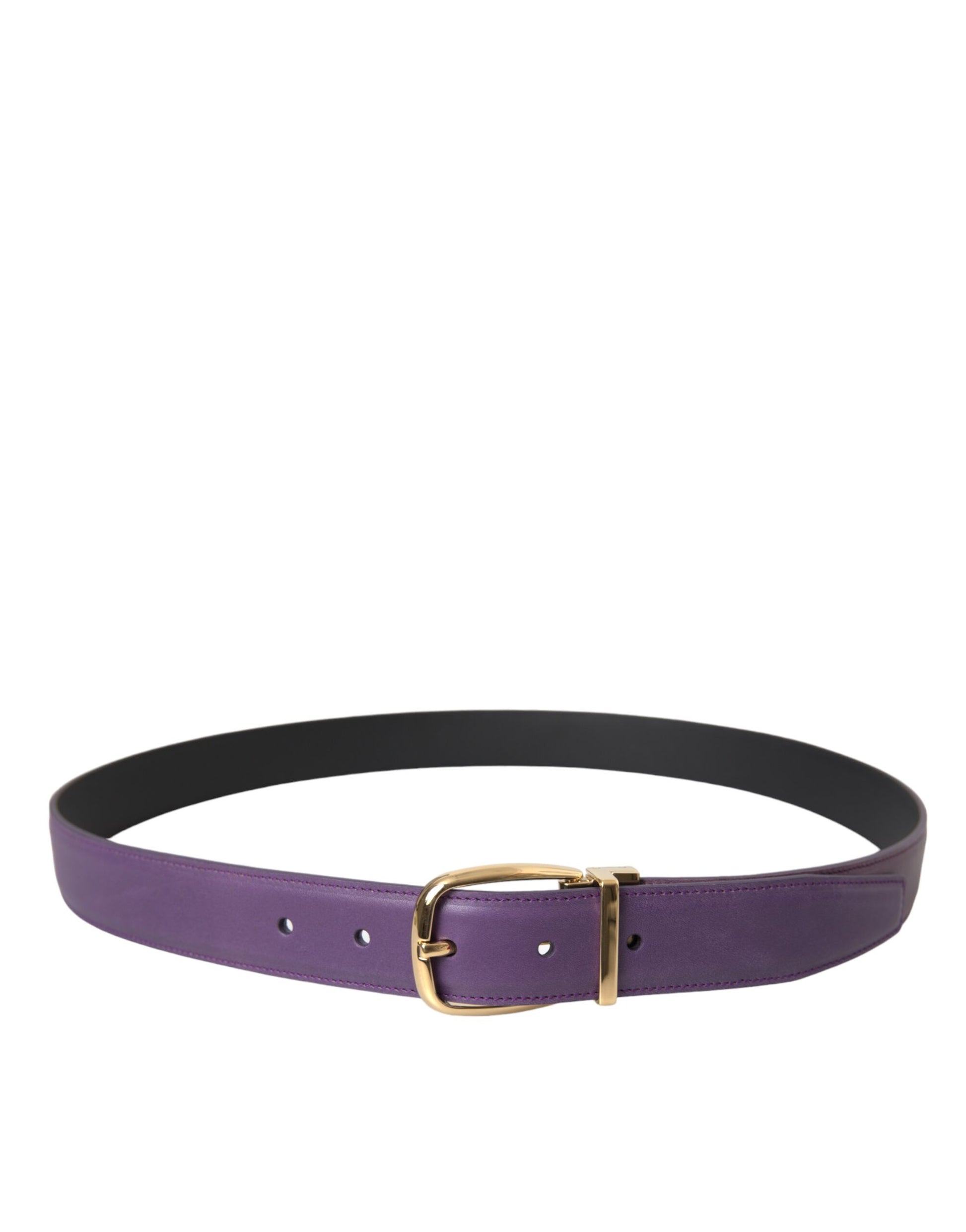 Dolce & Gabbana Purple Leather Gold Metal Buckle Belt Men Curated Luxury Accessories by Orvyn