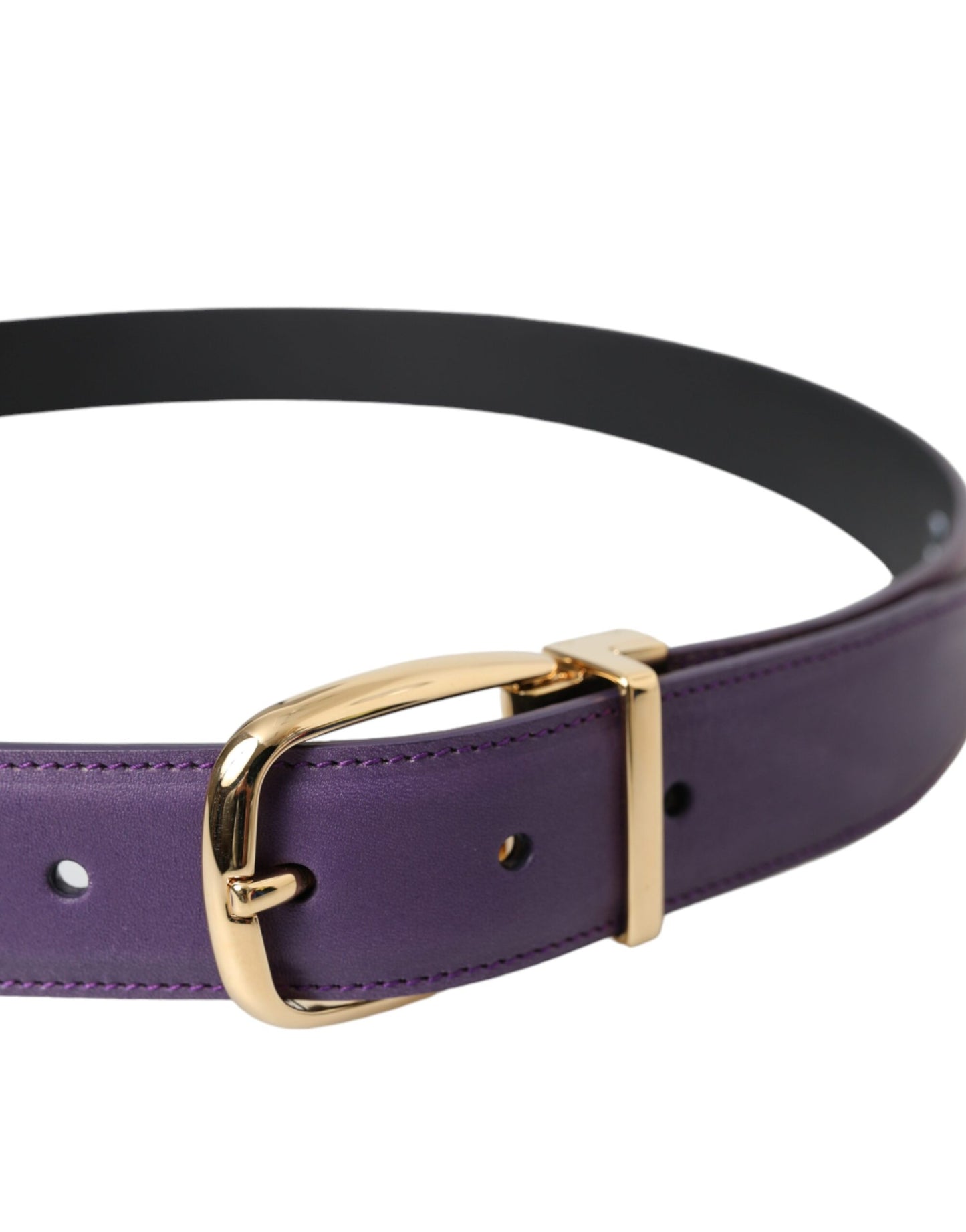Dolce & Gabbana Purple Leather Gold Metal Buckle Belt Men Curated Luxury Accessories by Orvyn