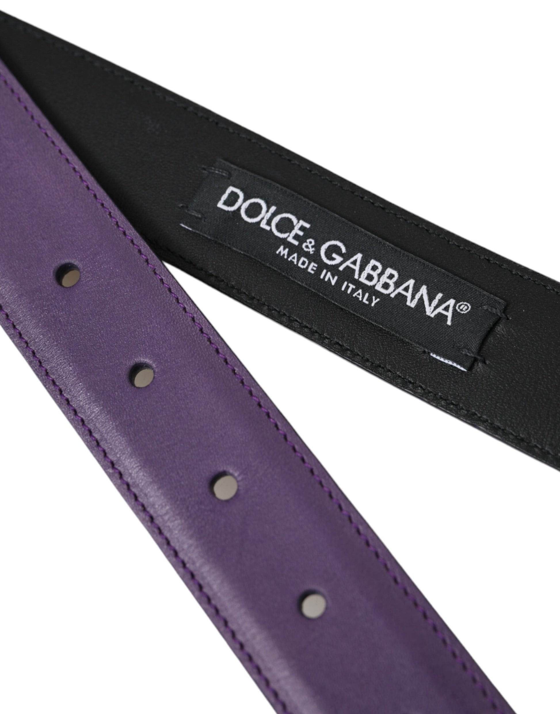 Dolce & Gabbana Purple Leather Gold Metal Buckle Belt Men Curated Luxury Accessories by Orvyn