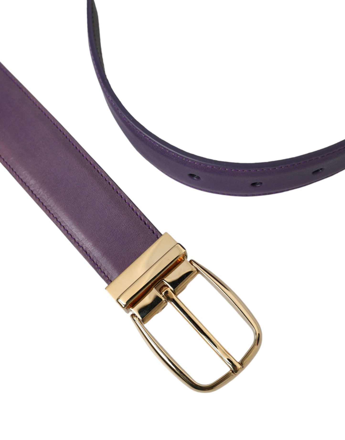 Dolce & Gabbana Purple Leather Gold Metal Buckle Belt Men Curated Luxury Accessories by Orvyn