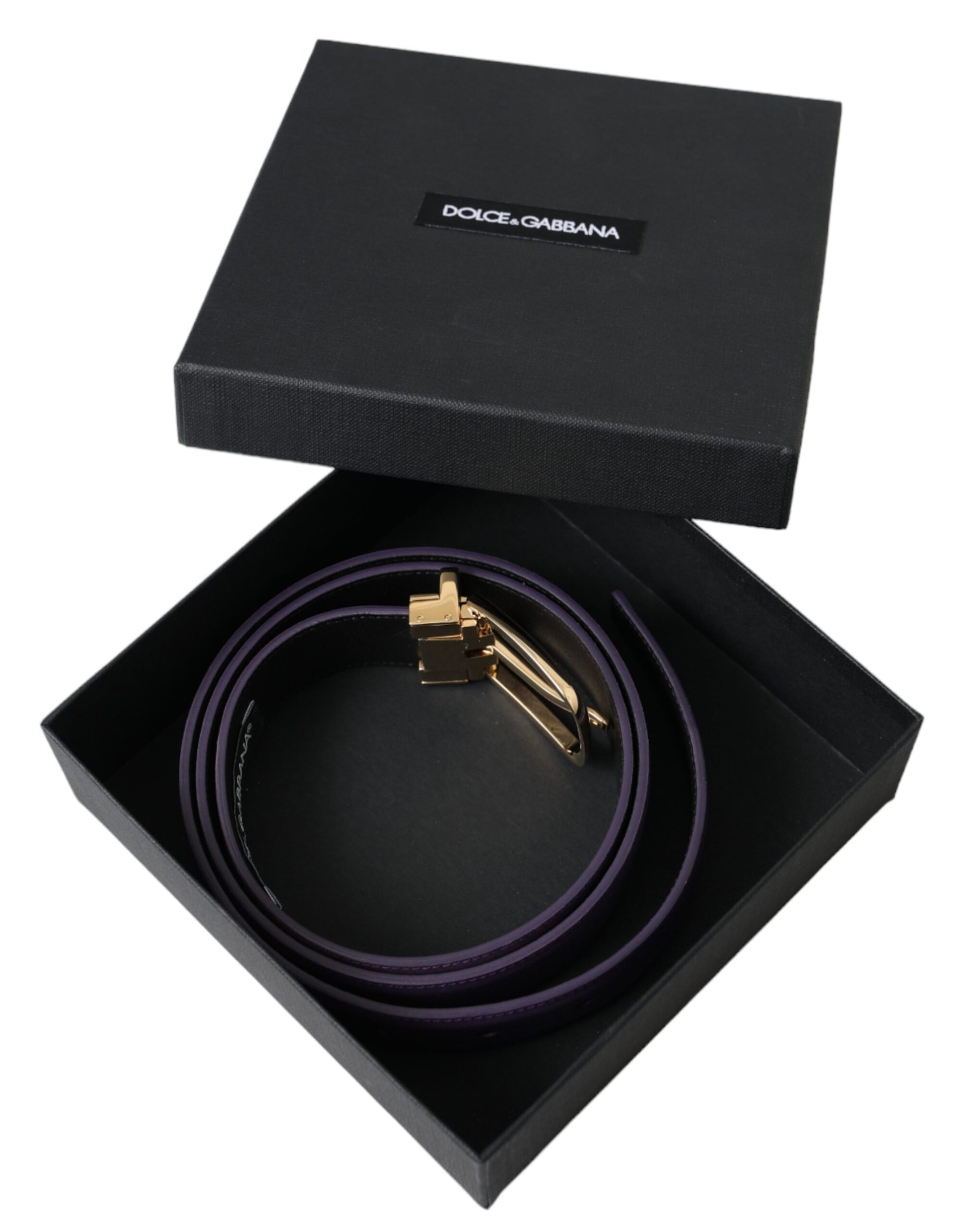 Dolce & Gabbana Purple Leather Gold Metal Buckle Belt Men Curated Luxury Accessories by Orvyn