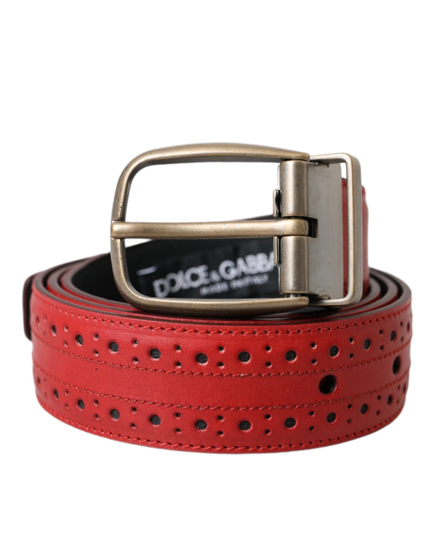 Dolce & Gabbana Red Perforated Leather Metal Buckle Belt Men Curated Luxury Accessories by Orvyn