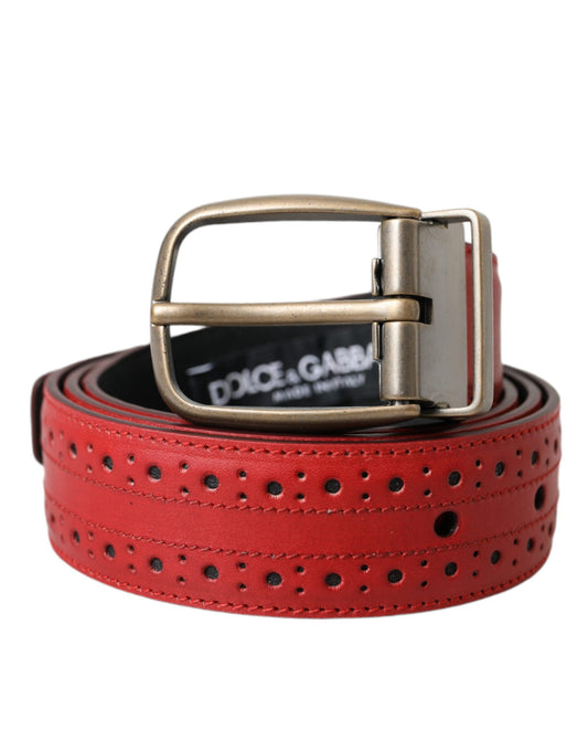 Dolce & Gabbana Red Perforated Leather Metal Buckle Belt Men Curated Luxury Accessories by Orvyn