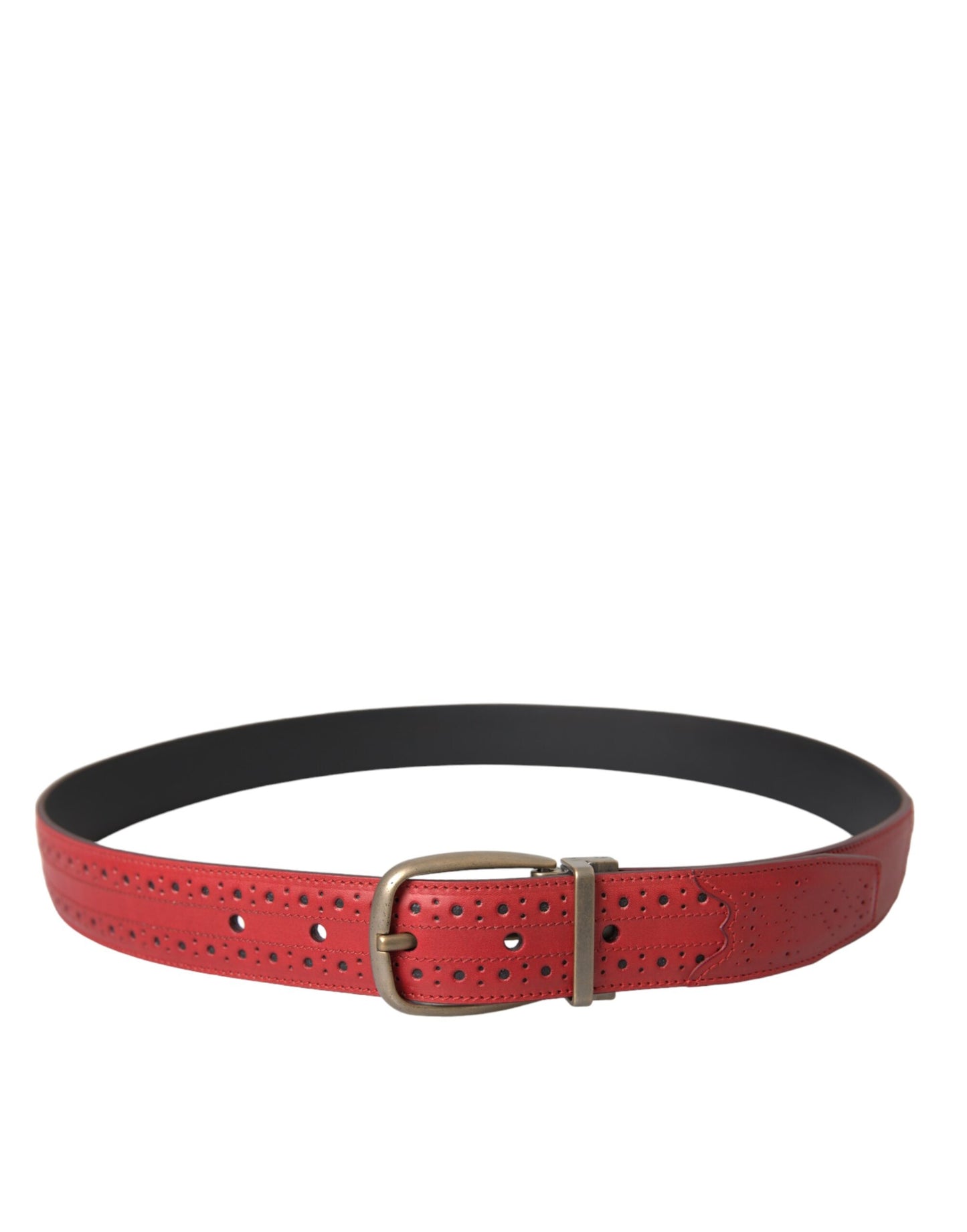 Dolce & Gabbana Red Perforated Leather Metal Buckle Belt Men Curated Luxury Accessories by Orvyn
