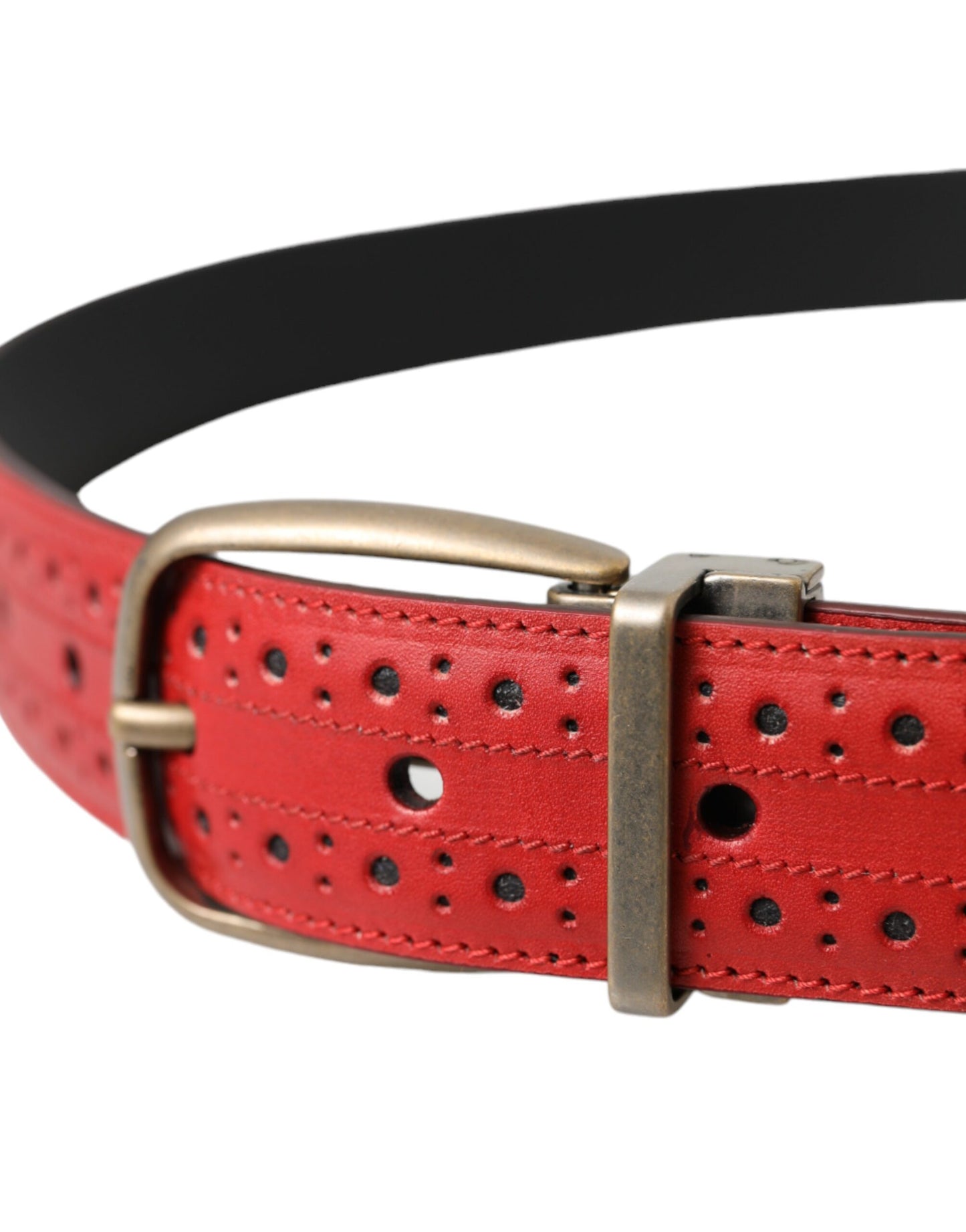 Dolce & Gabbana Red Perforated Leather Metal Buckle Belt Men Curated Luxury Accessories by Orvyn