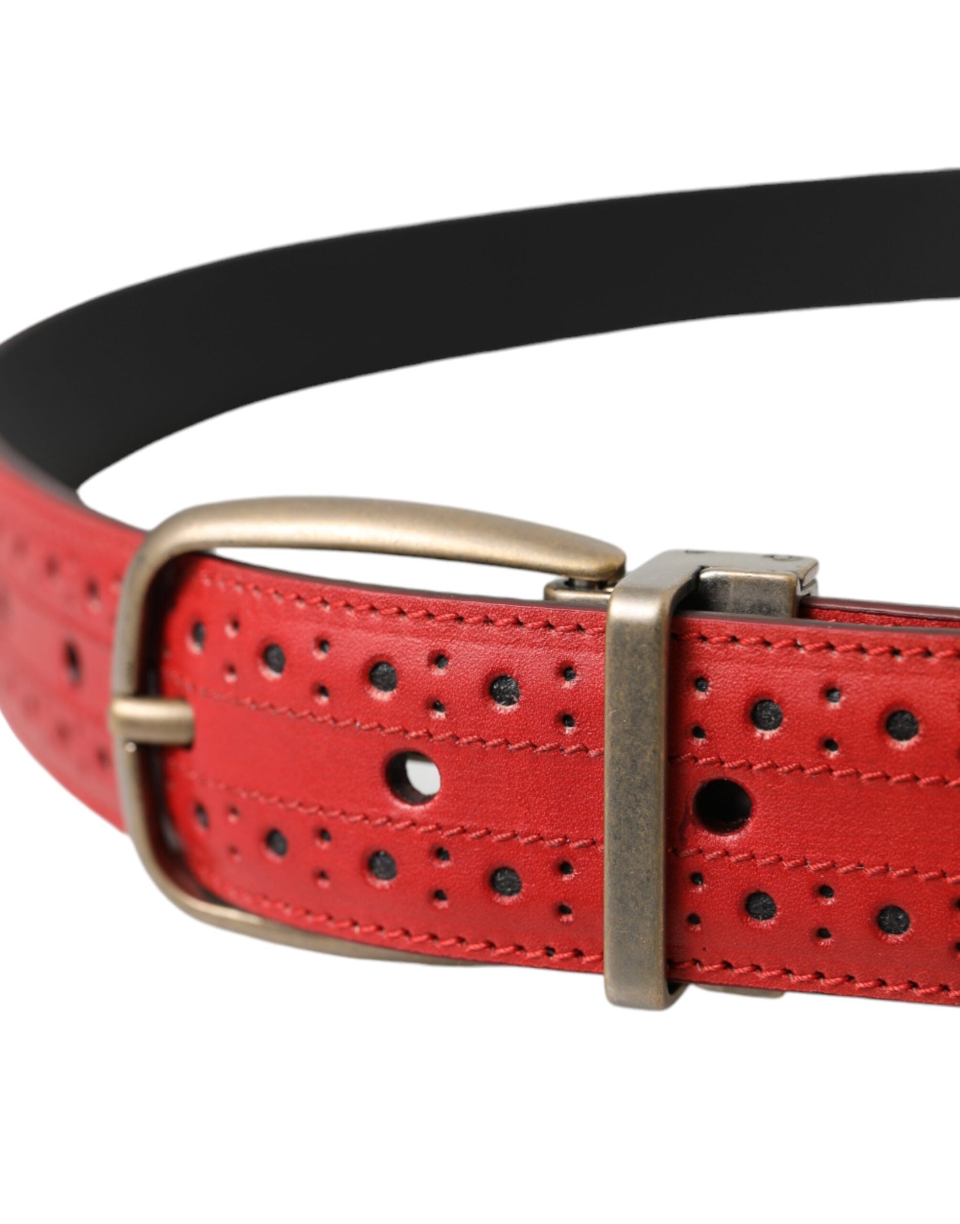 Dolce & Gabbana Red Perforated Leather Metal Buckle Belt Men Curated Luxury Accessories by Orvyn