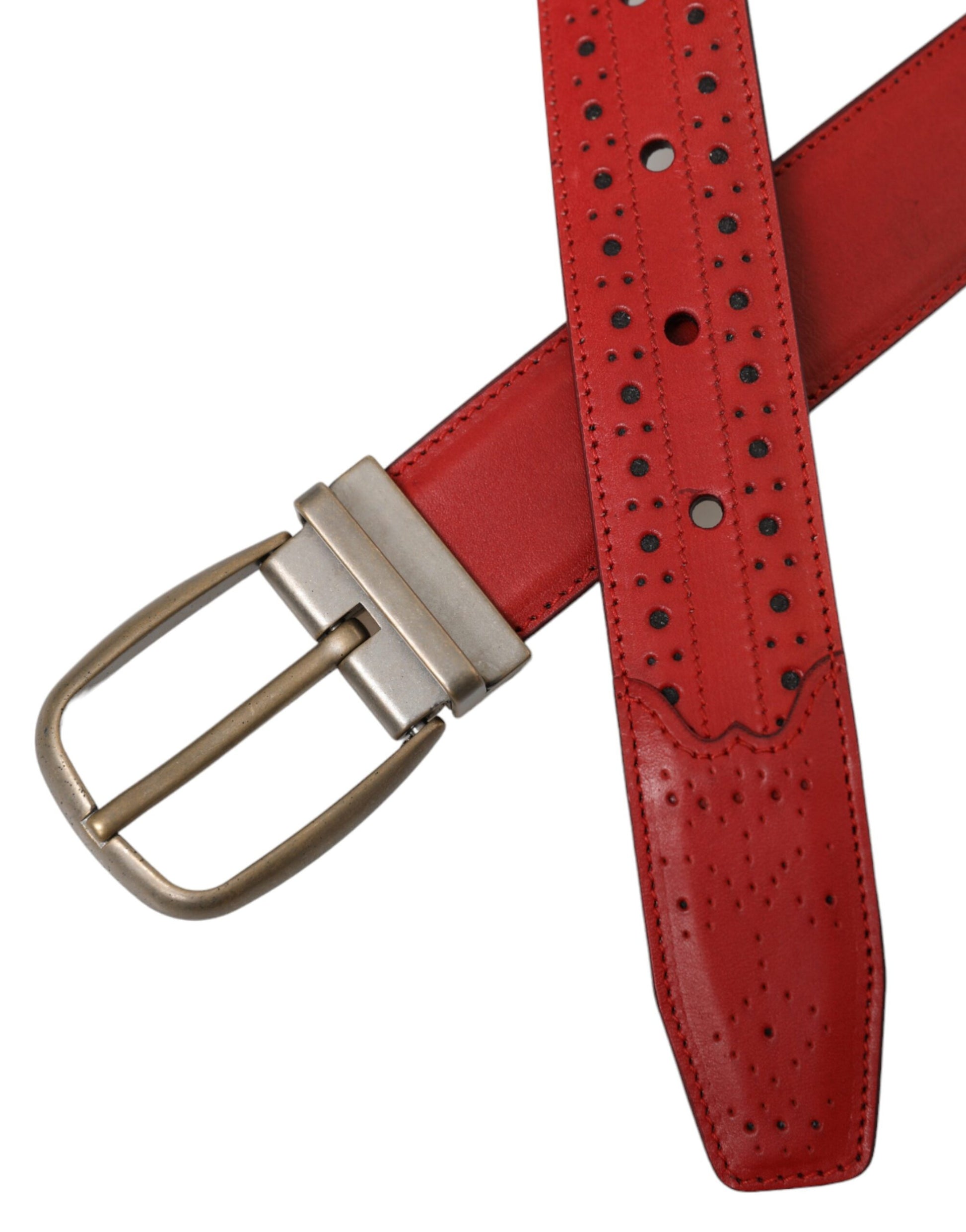 Dolce & Gabbana Red Perforated Leather Metal Buckle Belt Men Curated Luxury Accessories by Orvyn
