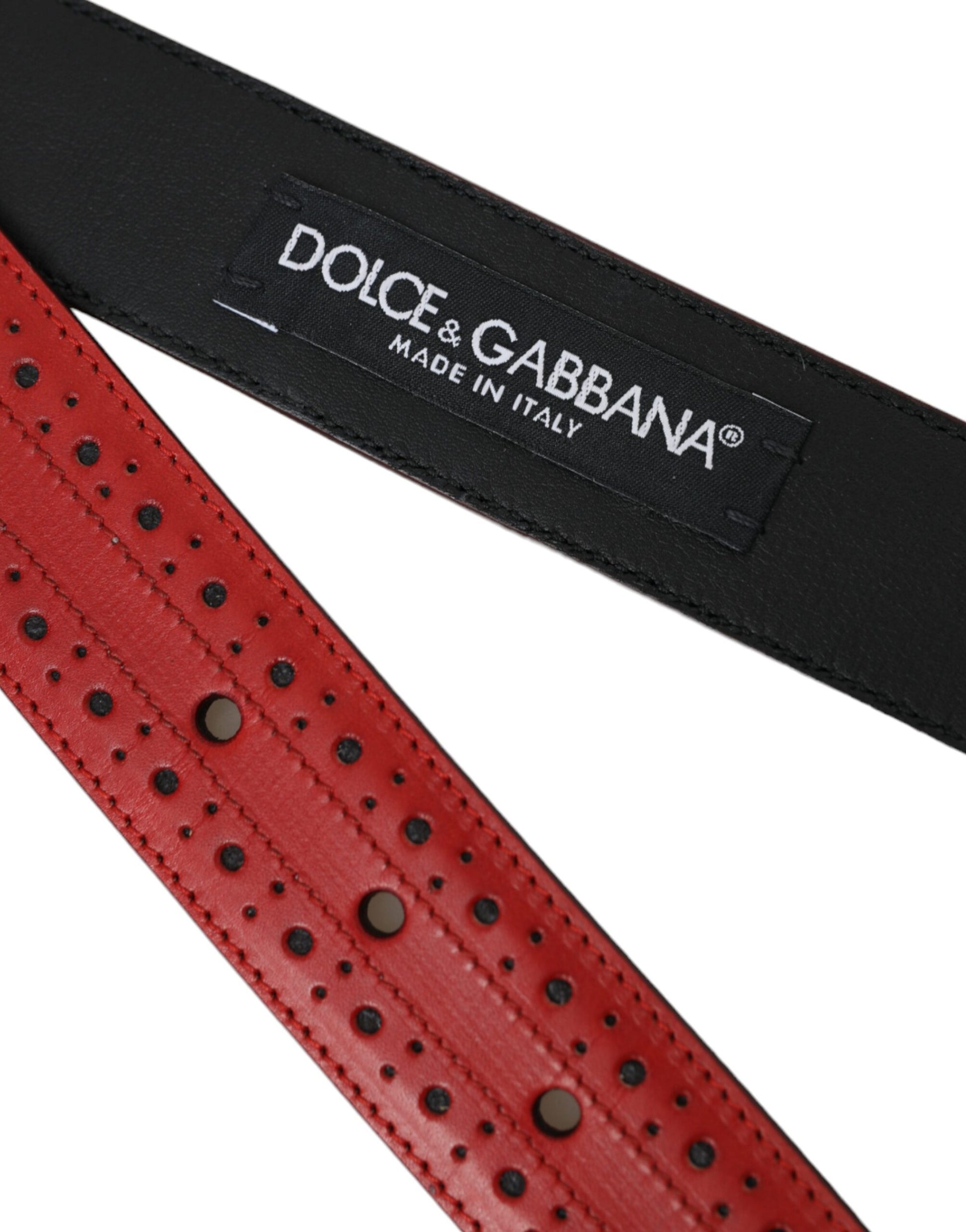 Dolce & Gabbana Red Perforated Leather Metal Buckle Belt Men Curated Luxury Accessories by Orvyn