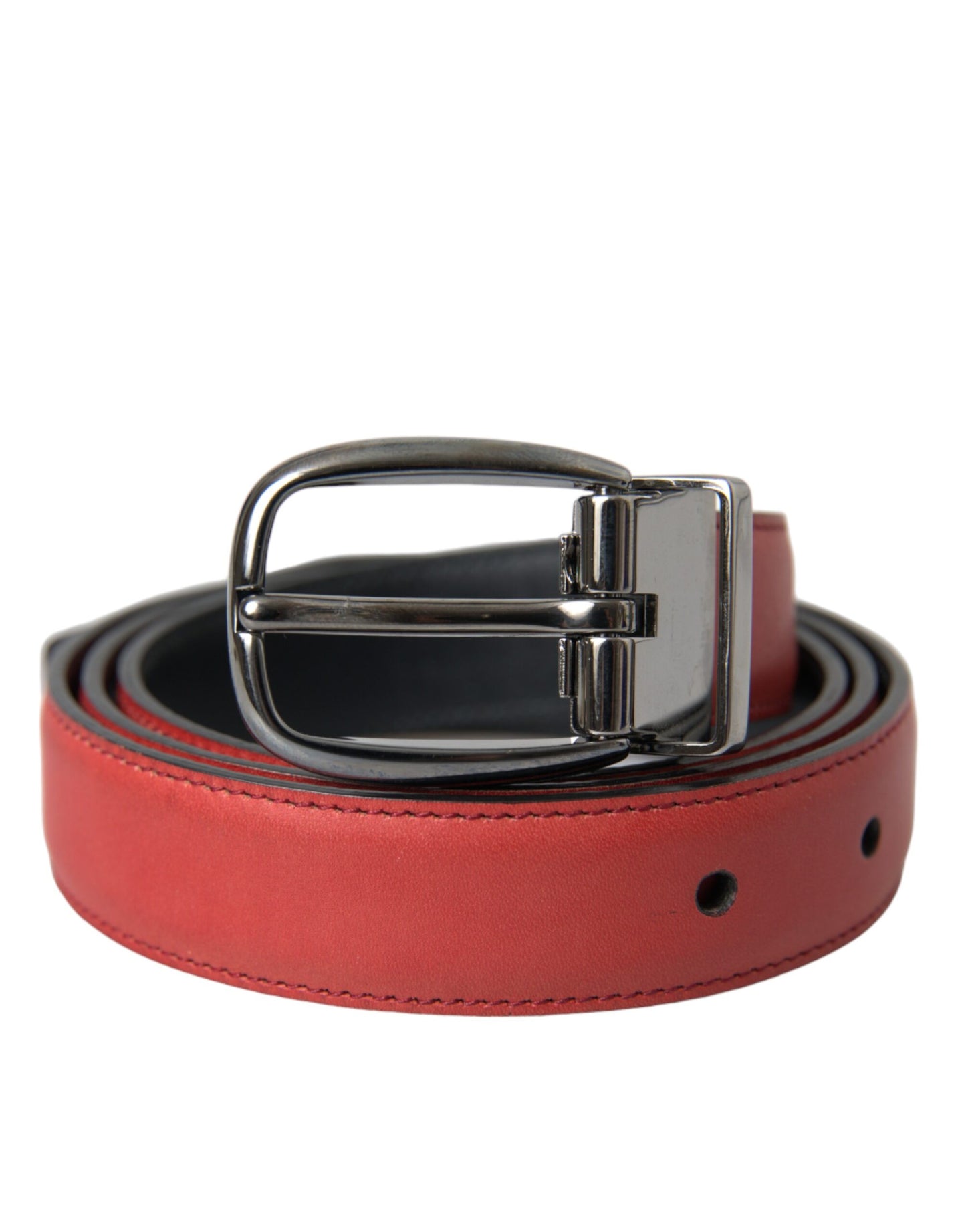Dolce & Gabbana Red Leather Silver Metal Buckle Belt Men Curated Luxury Accessories by Orvyn