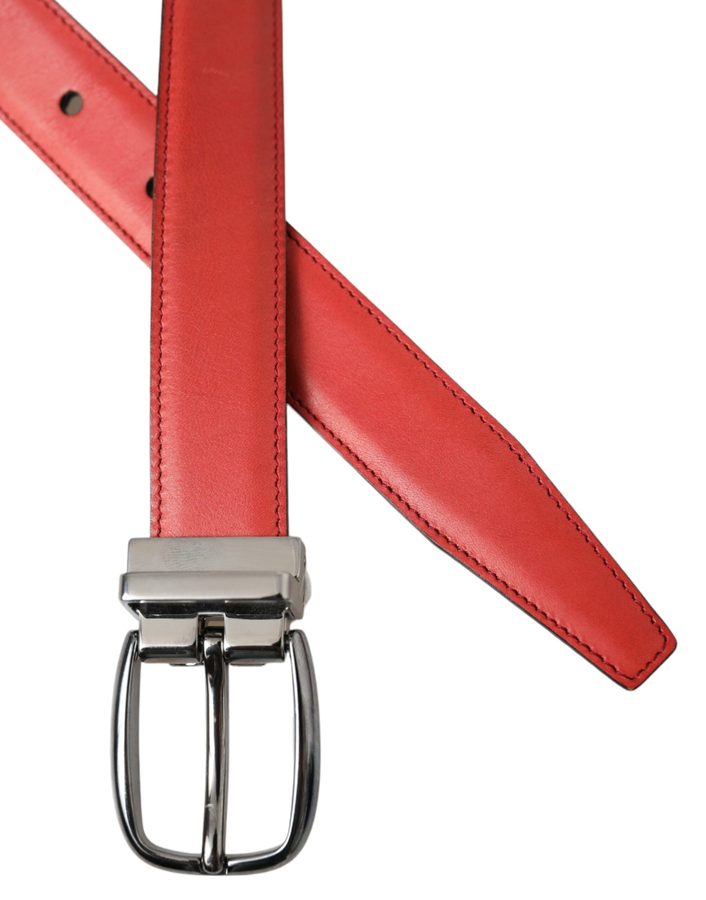 Dolce & Gabbana Red Leather Silver Metal Buckle Belt Men Curated Luxury Accessories by Orvyn