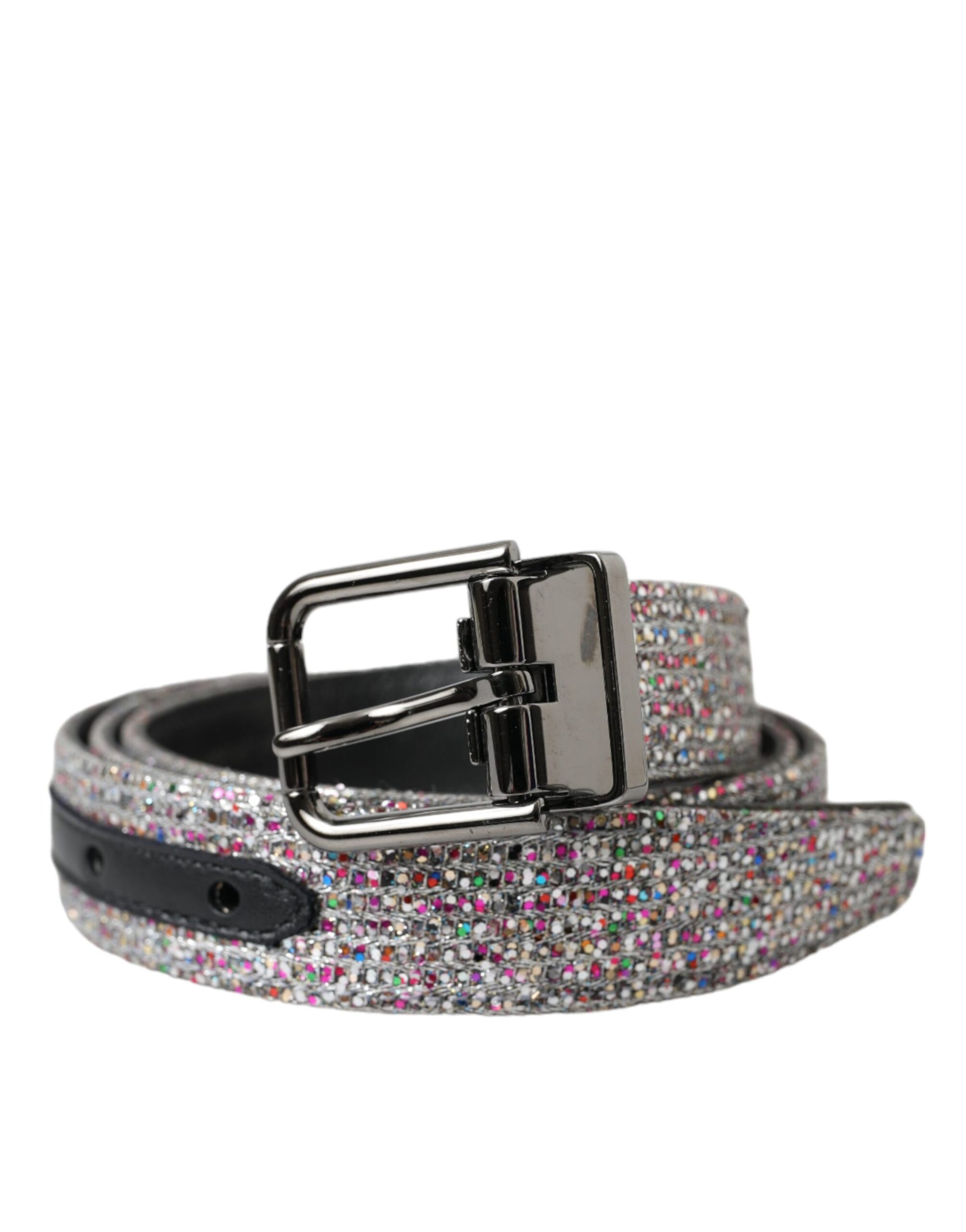 Dolce & Gabbana Multicolor Embellished Silver Metal Buckle Belt Curated Luxury Accessories by Orvyn