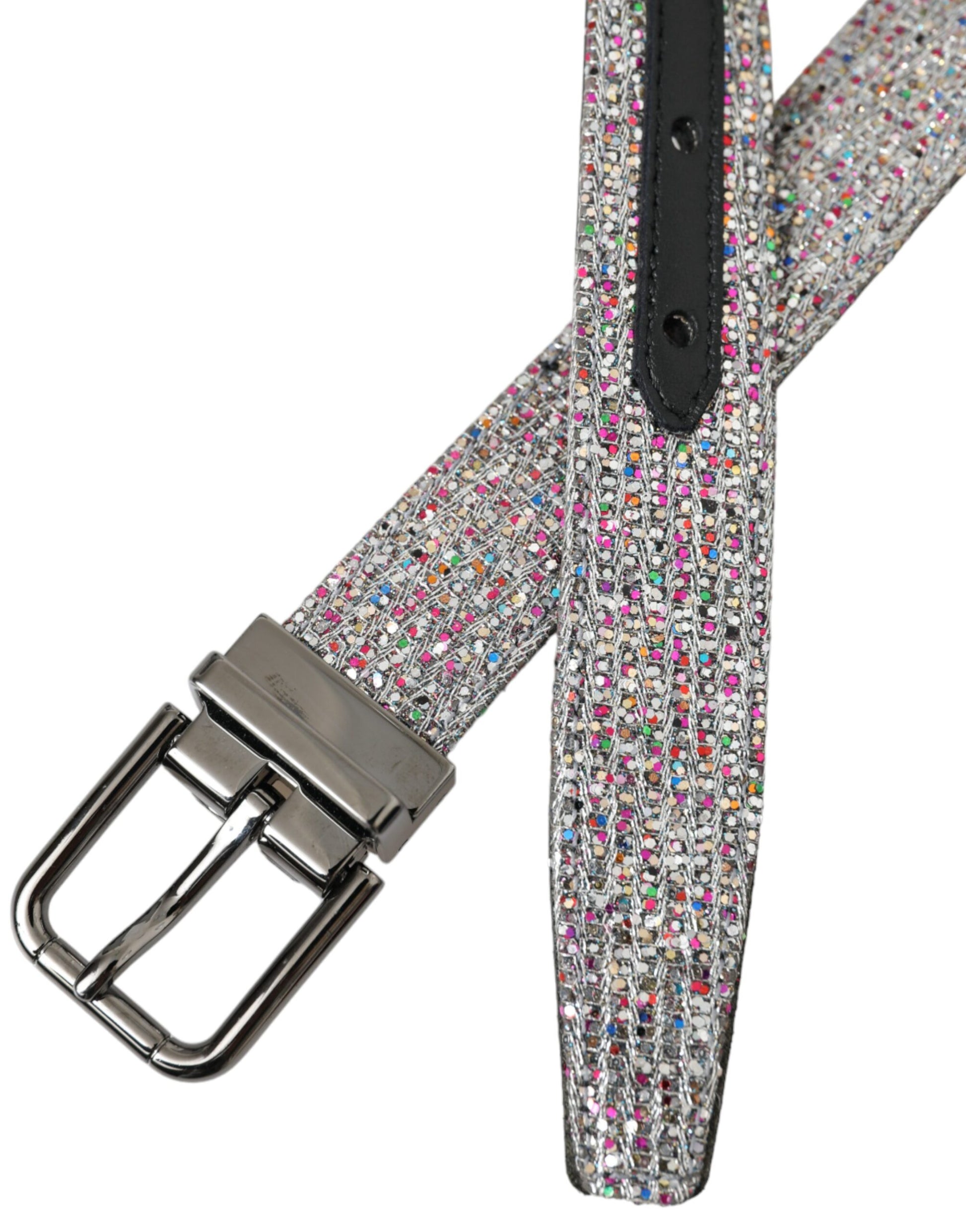 Dolce & Gabbana Multicolor Embellished Silver Metal Buckle Belt Curated Luxury Accessories by Orvyn