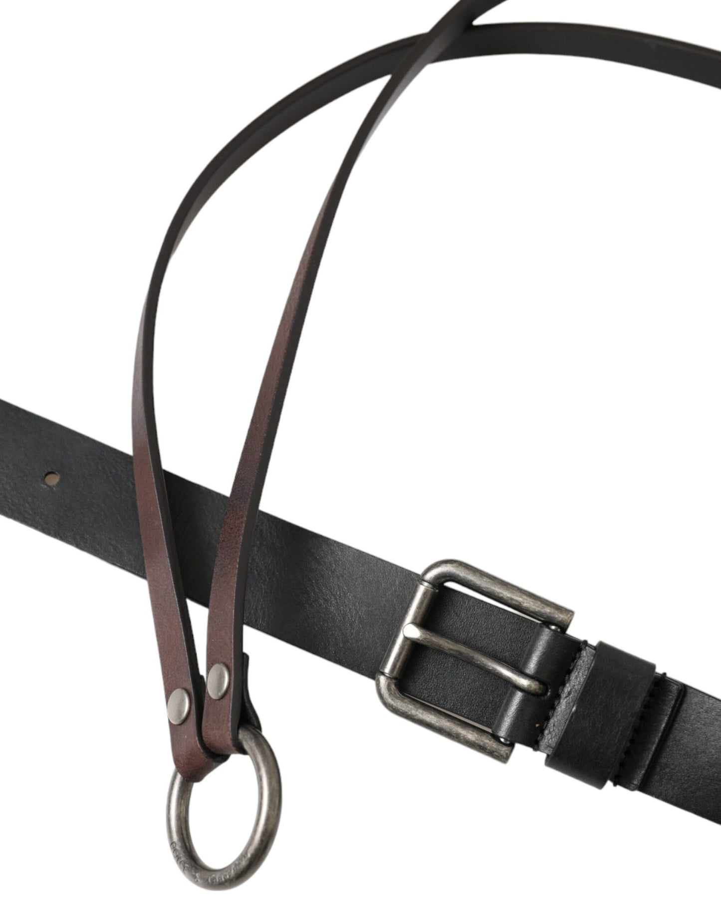 Dolce & Gabbana Black Brown Leather Silver Metal Buckle Belt Curated Luxury Accessories by Orvyn