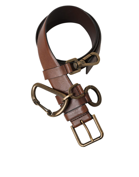 Dolce & Gabbana Brown Calf Leather Gold Metal Buckle Belt Men Curated Luxury Accessories by Orvyn