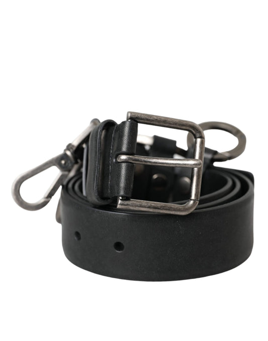 Dolce & Gabbana Black Leather Silver Metal Buckle Belt schwarz