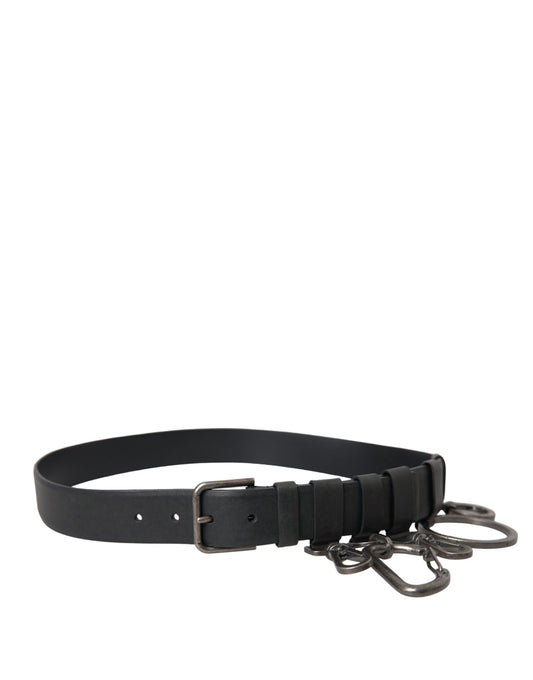 Dolce & Gabbana Black Leather Silver Metal Buckle Belt schwarz