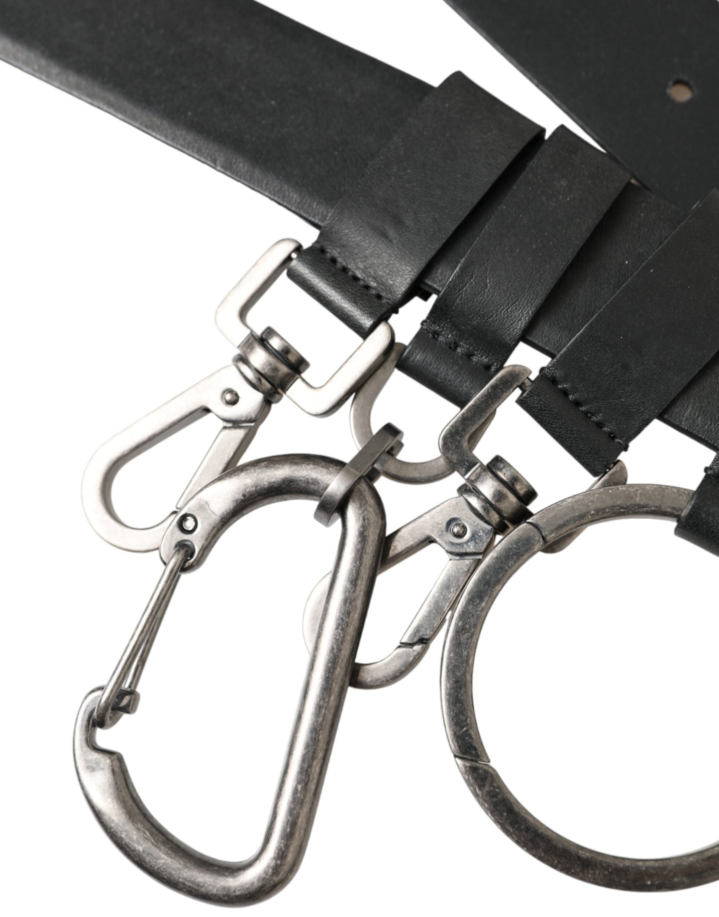 Dolce & Gabbana Black Calf Leather Silver Metal Buckle Belt schwarz