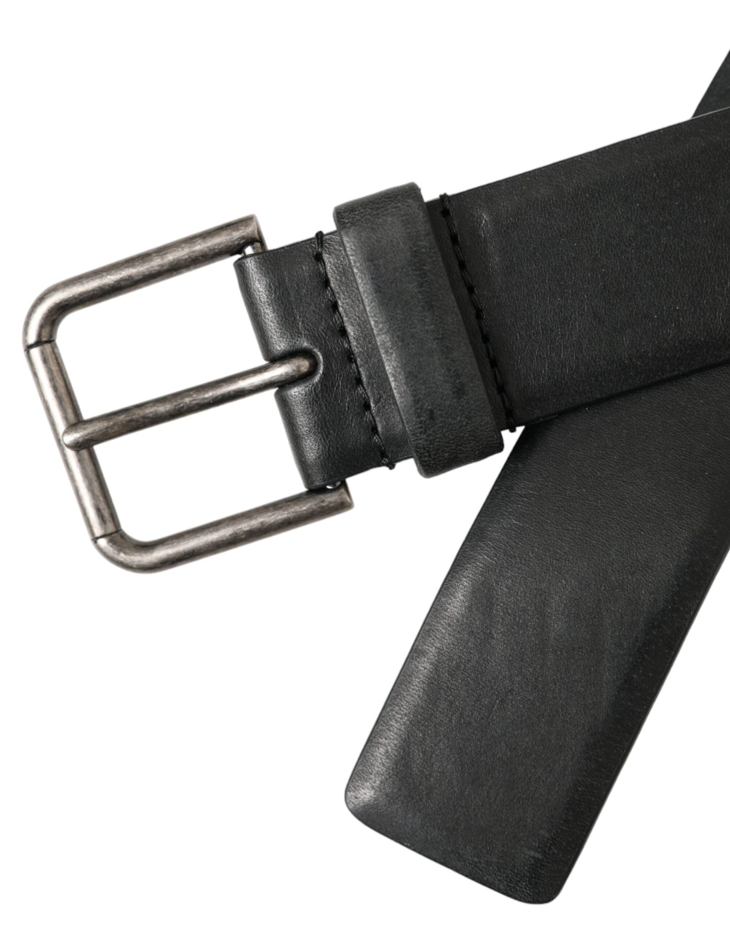 Dolce & Gabbana Black Calf Leather Silver Metal Buckle Belt schwarz