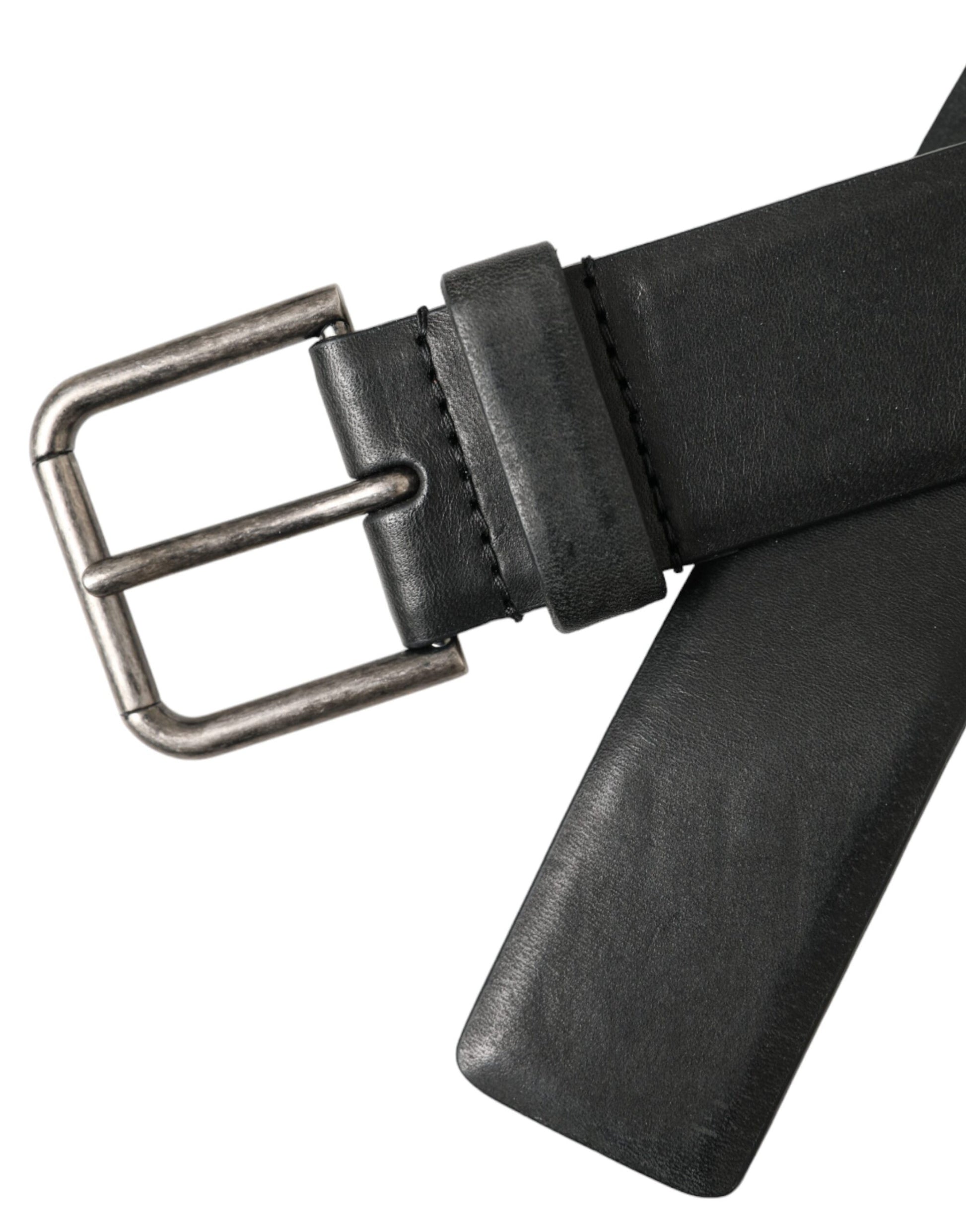 Dolce & Gabbana Black Calf Leather Silver Metal Buckle Belt schwarz
