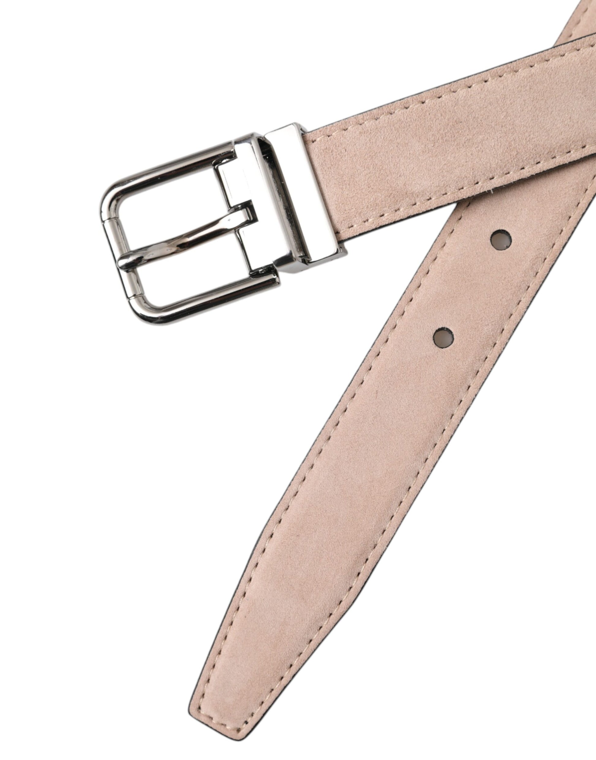 Dolce & Gabbana Beige Suede Leather Silver Buckle Belt Men Curated Luxury Accessories by Orvyn