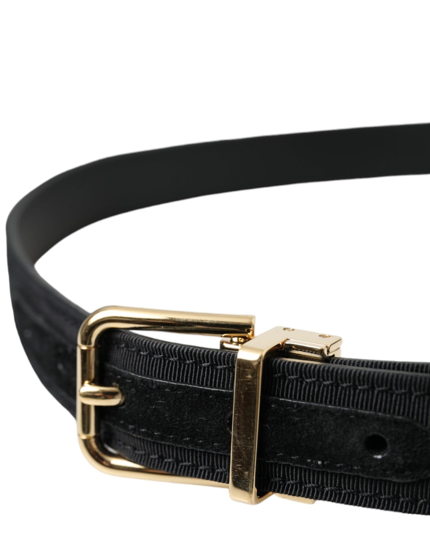 Dolce & Gabbana Black Gros Grain Gold Metal Buckle Belt Men Curated Luxury Accessories by Orvyn