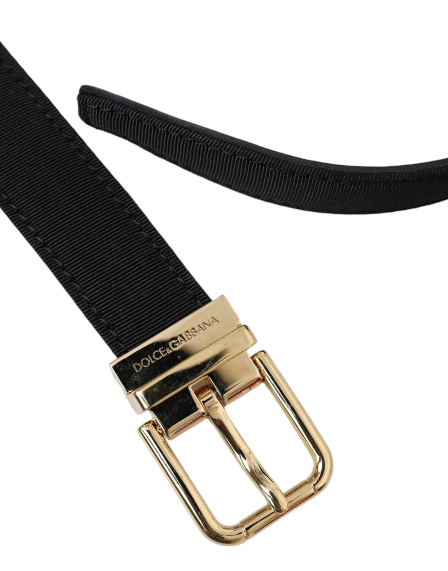 Dolce & Gabbana Black Gros Grain Gold Metal Buckle Belt Men Curated Luxury Accessories by Orvyn