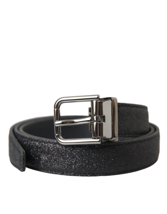 Dolce & Gabbana Black Glittered Leather Silver Buckle Belt Curated Luxury Accessories by Orvyn