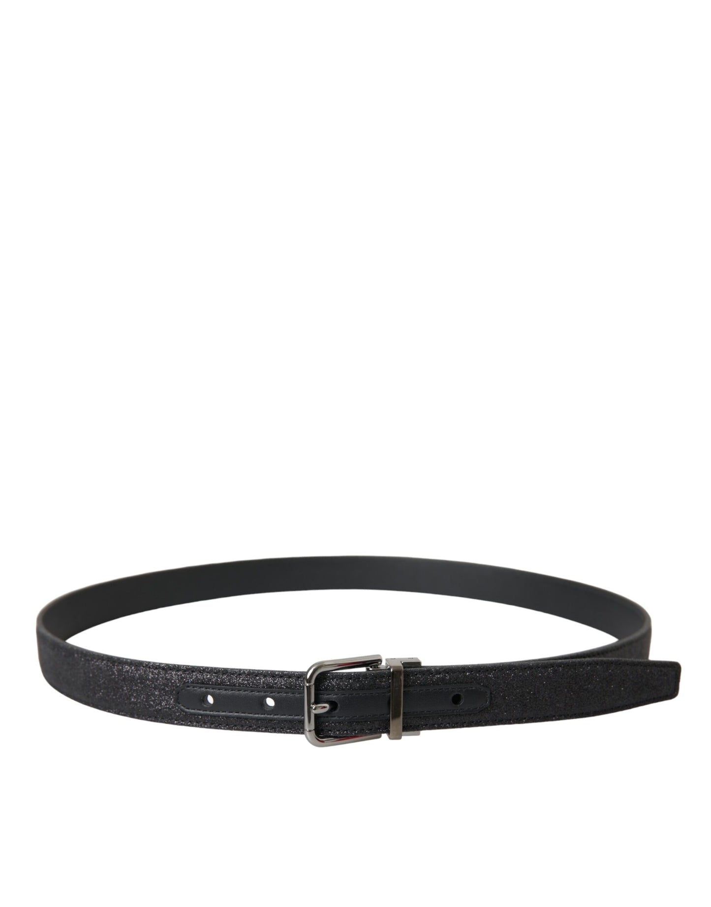 Dolce & Gabbana Black Glittered Leather Silver Buckle Belt Curated Luxury Accessories by Orvyn