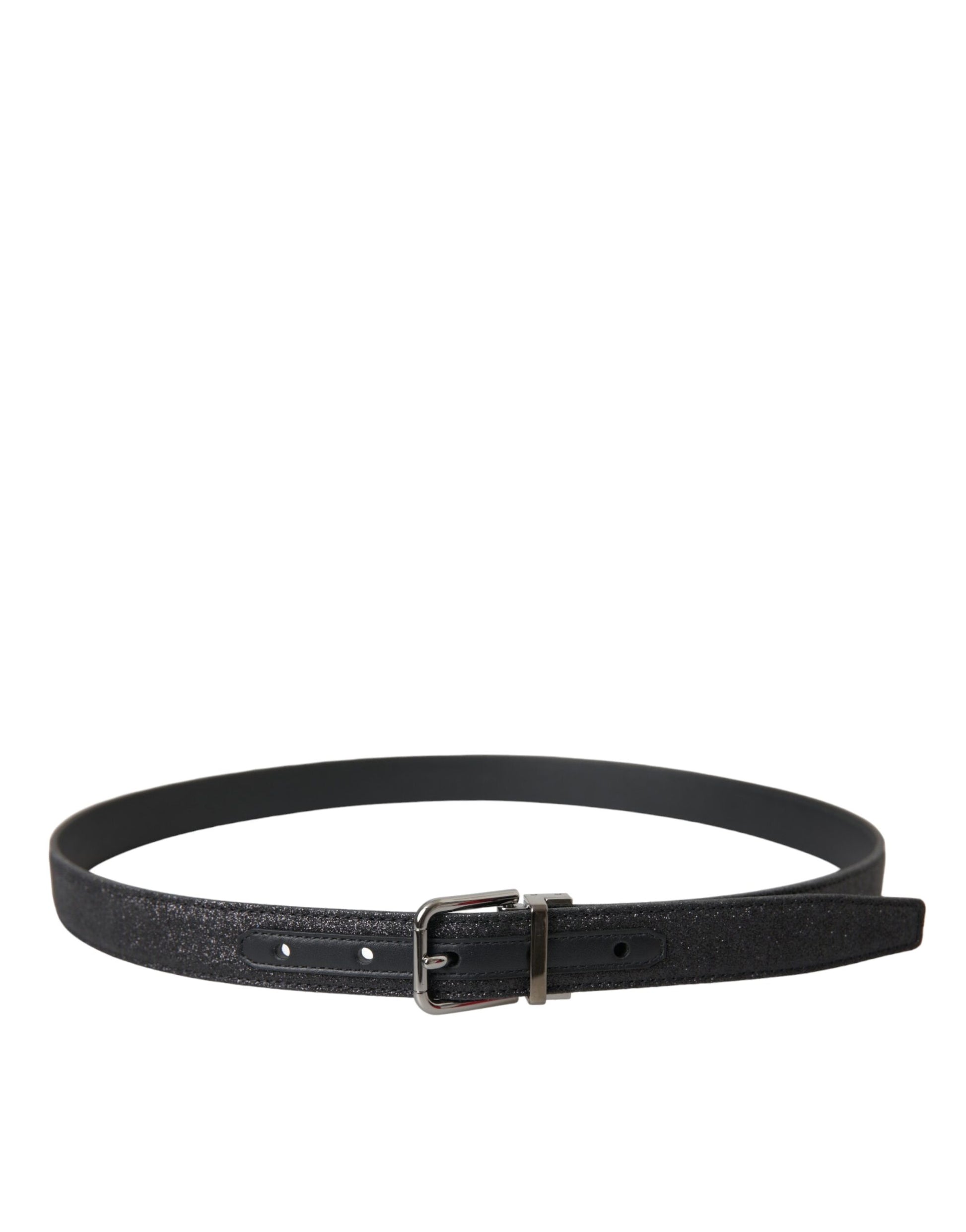 Dolce & Gabbana Black Glittered Leather Silver Buckle Belt Curated Luxury Accessories by Orvyn
