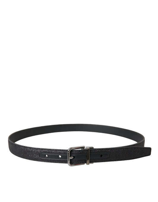Dolce & Gabbana Black Glittered Leather Silver Buckle Belt Curated Luxury Accessories by Orvyn